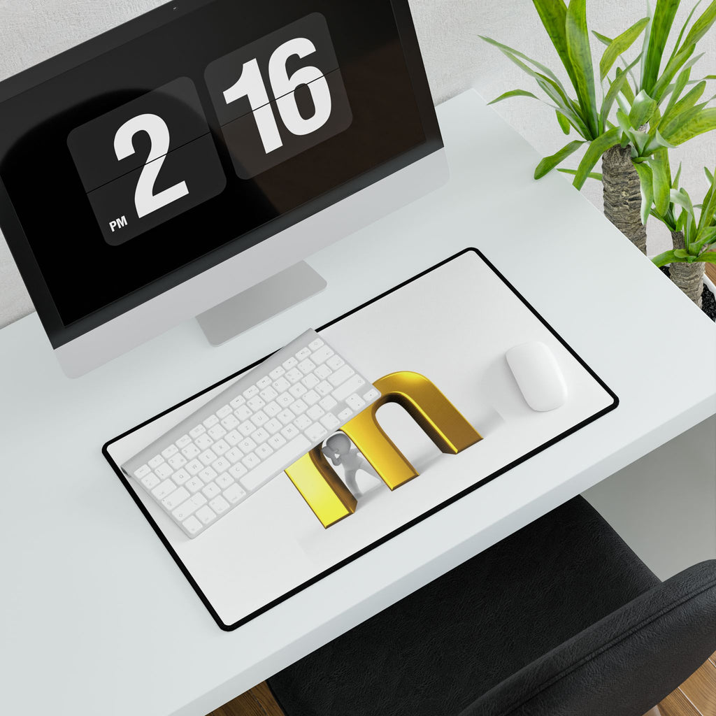 Gold Letter M Desk Mat | Minimal Monogram Mouse Pad