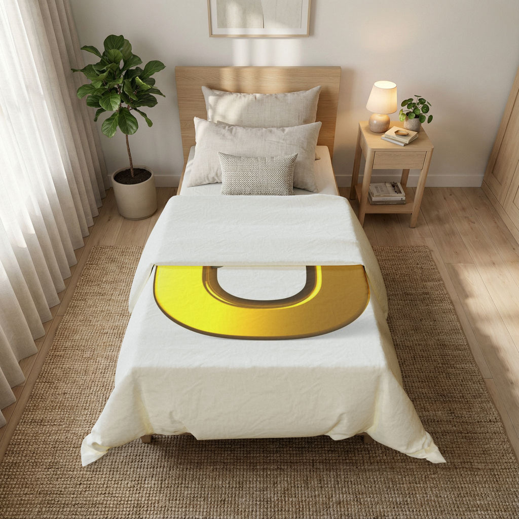 3D Golden Letter U with Figure Cotton Duvet Cover | Alphabet Monogram