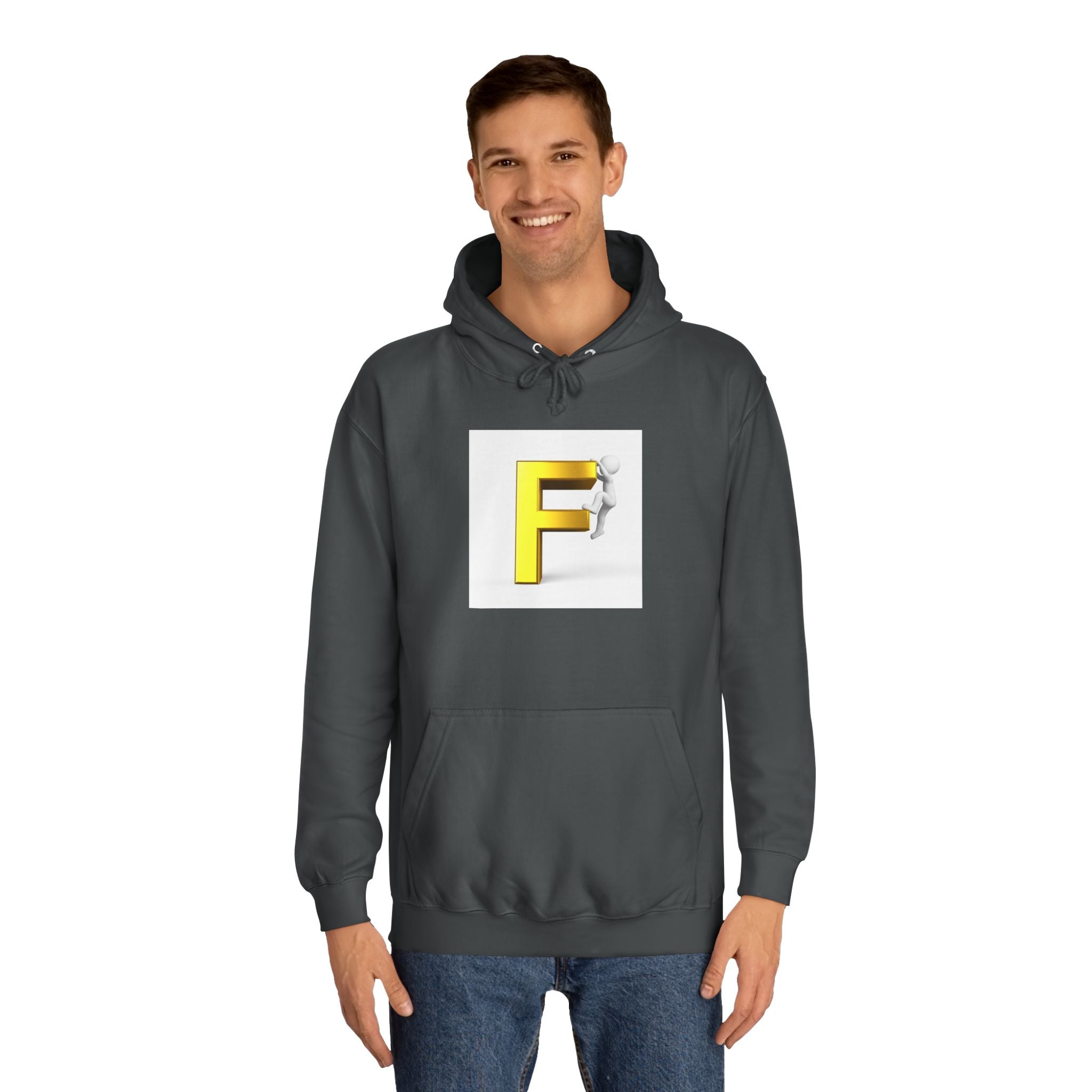 3D Gold Letter F Hoodie | Climbing Figurine Letterman Style