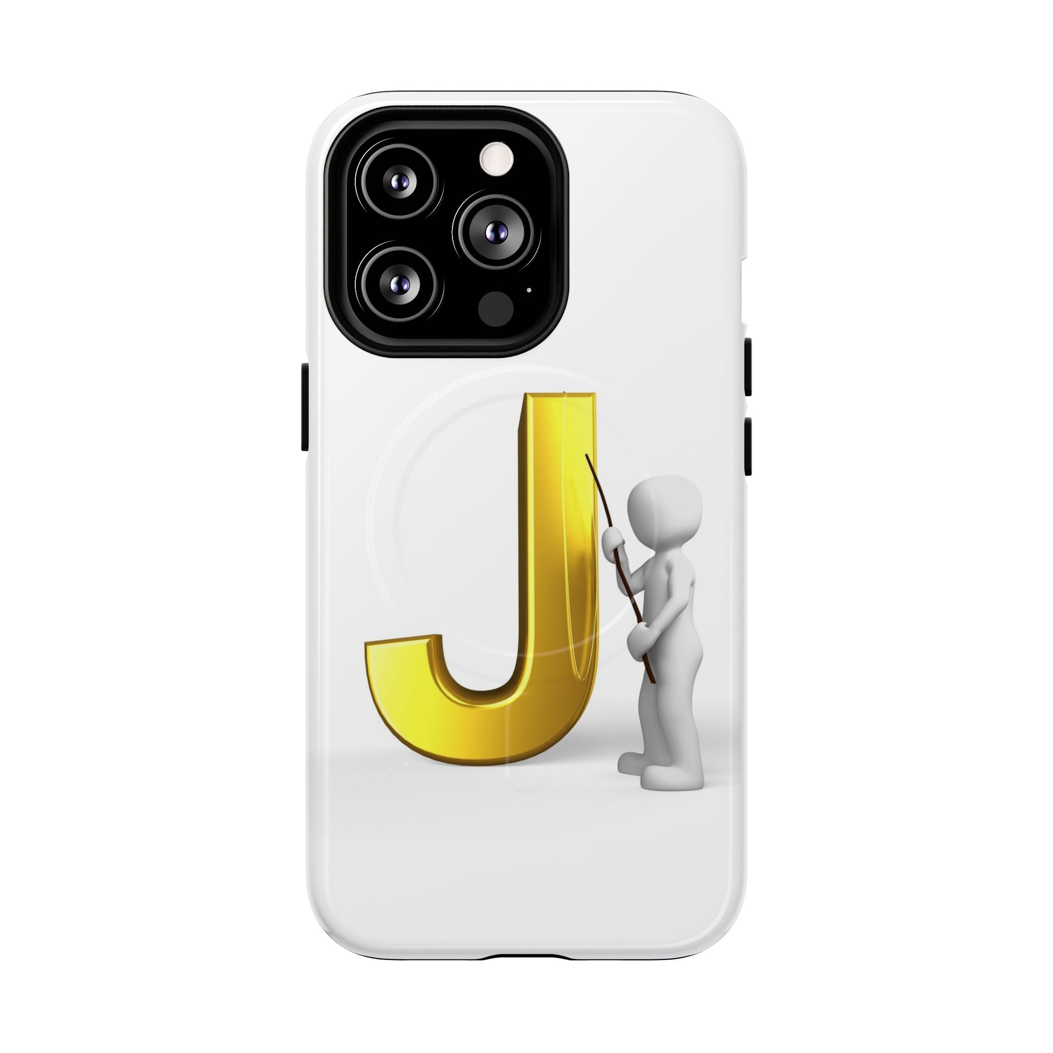 Coque de téléphone aimantée résistante dorée avec lettre J et figure de peintre