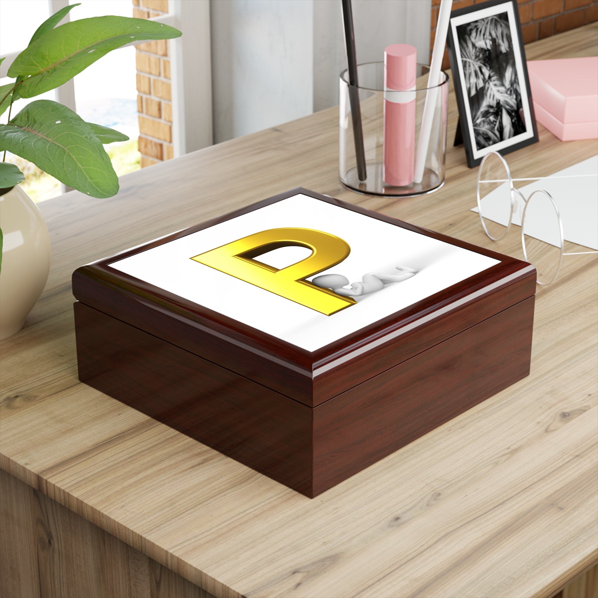 Gold Letter P initial jewelry box | Personalized monogram keepsake