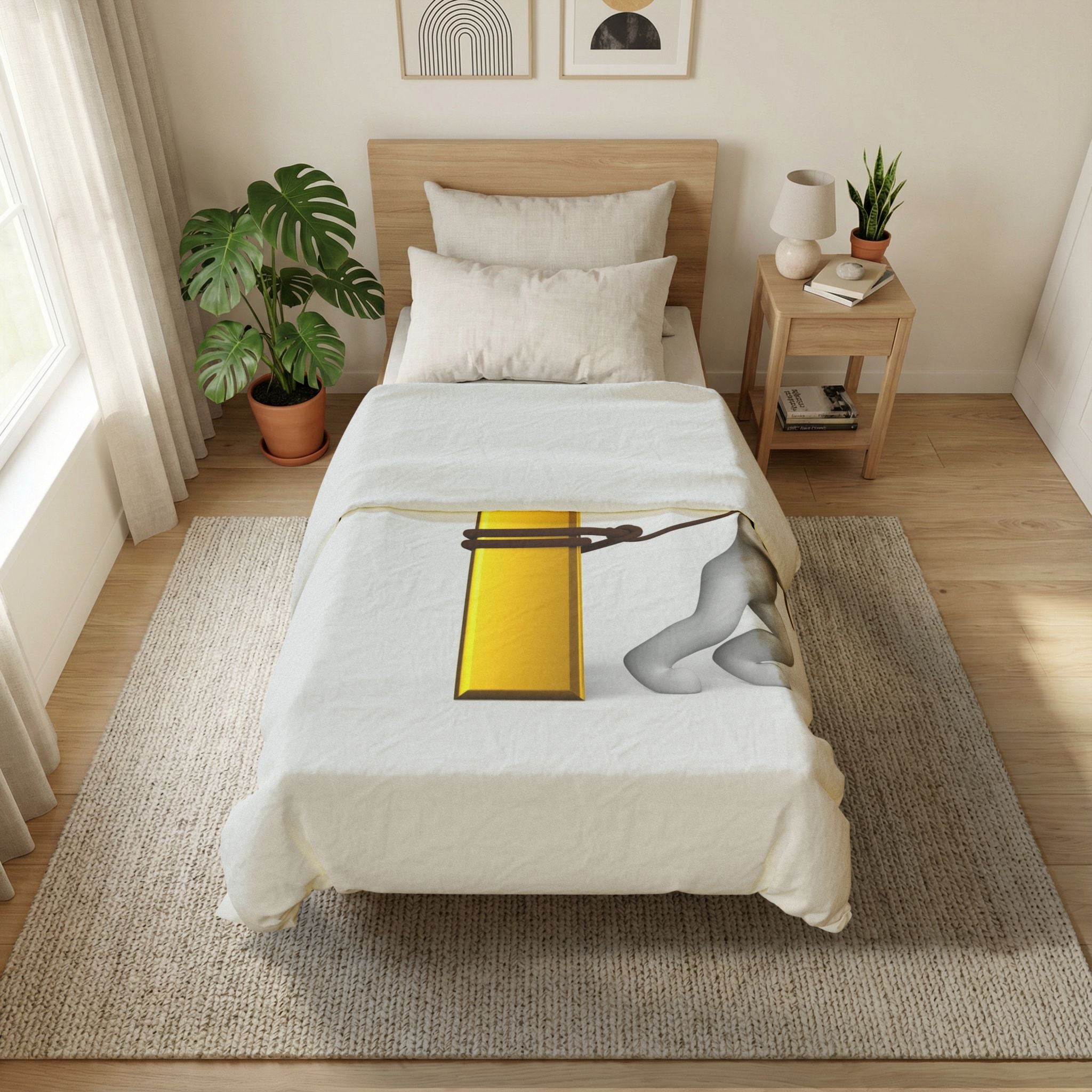 Gold Letter T with Figurine Duvet Cover | Alphabet Initial T Bedding