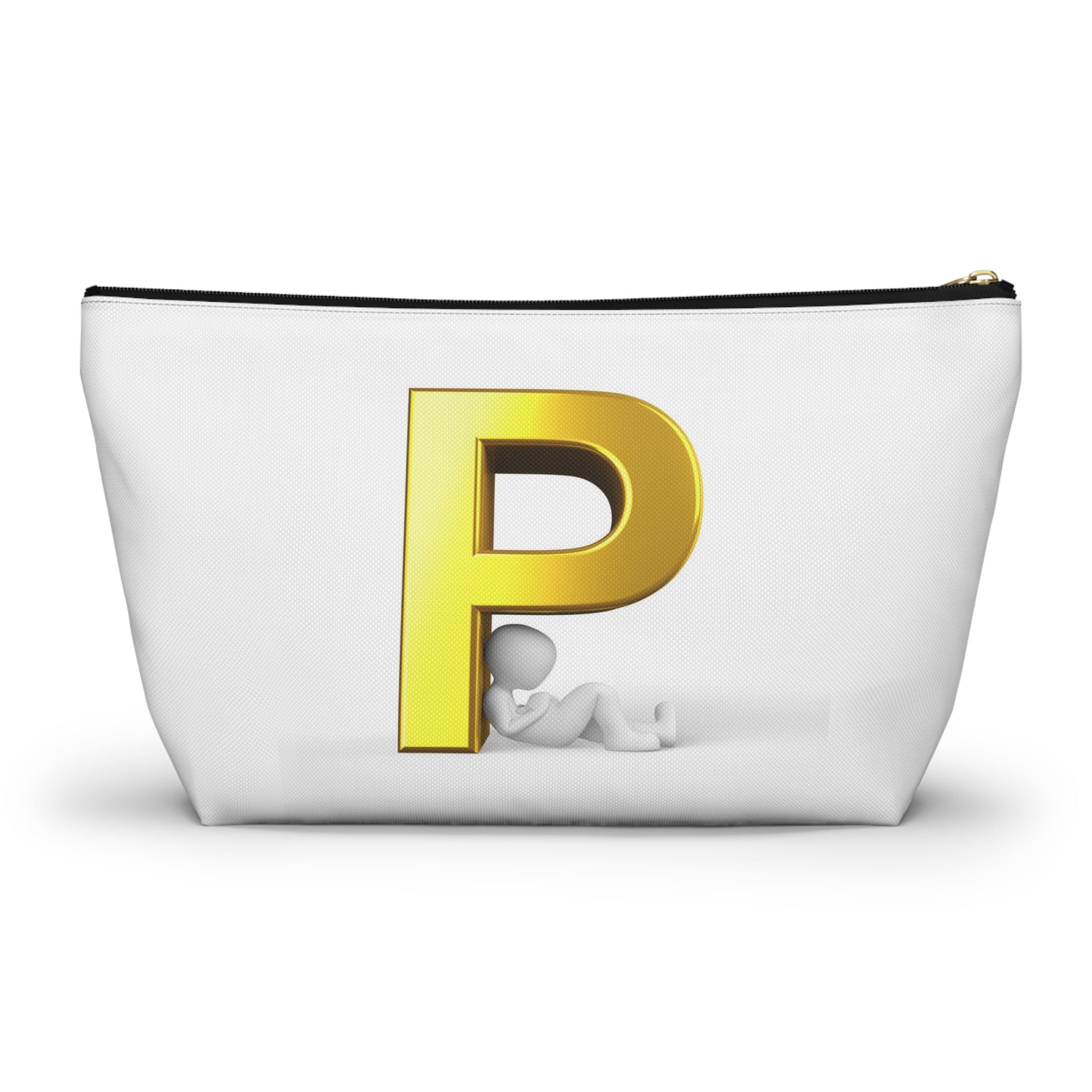 Gold Letter P monogram accessory pouch | T-bottom cosmetic bag
