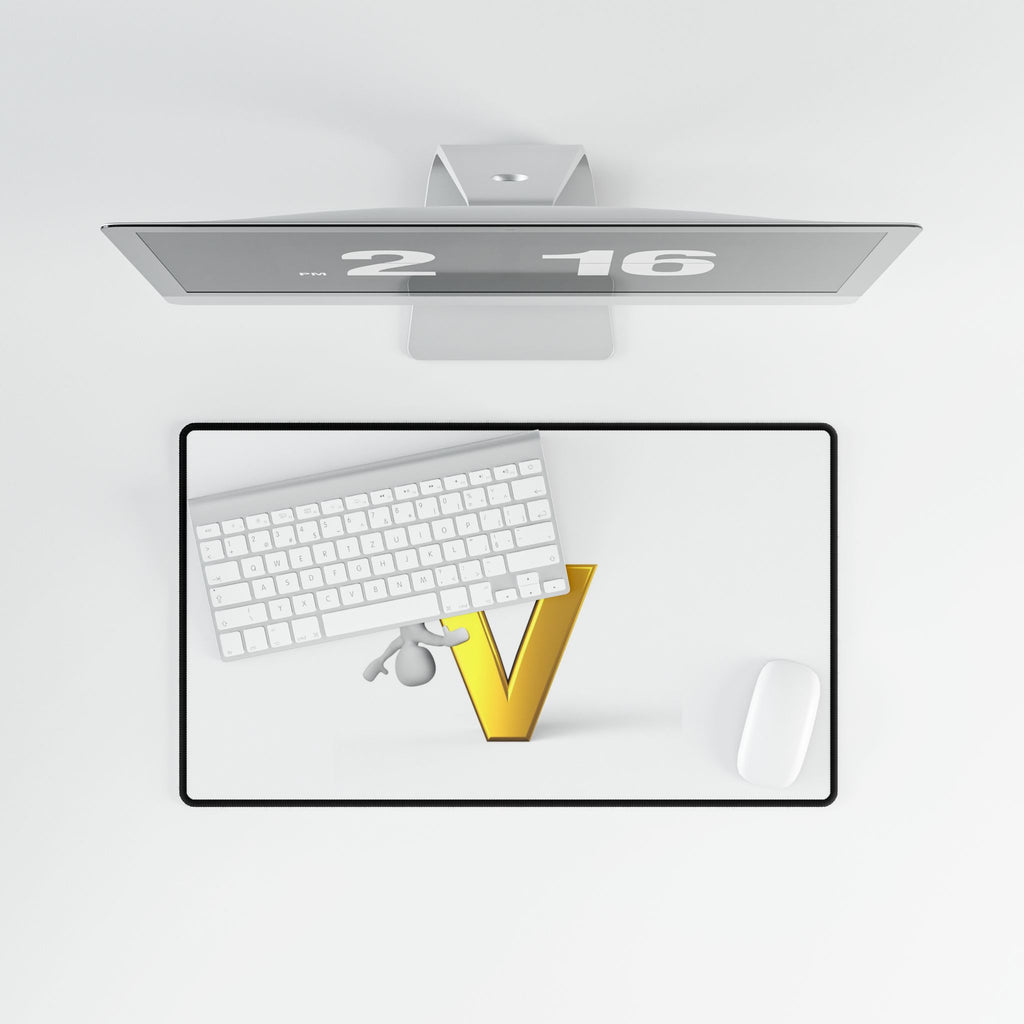3D Gold Letter V with Figure Desk Mat | Oversized Mouse Pad