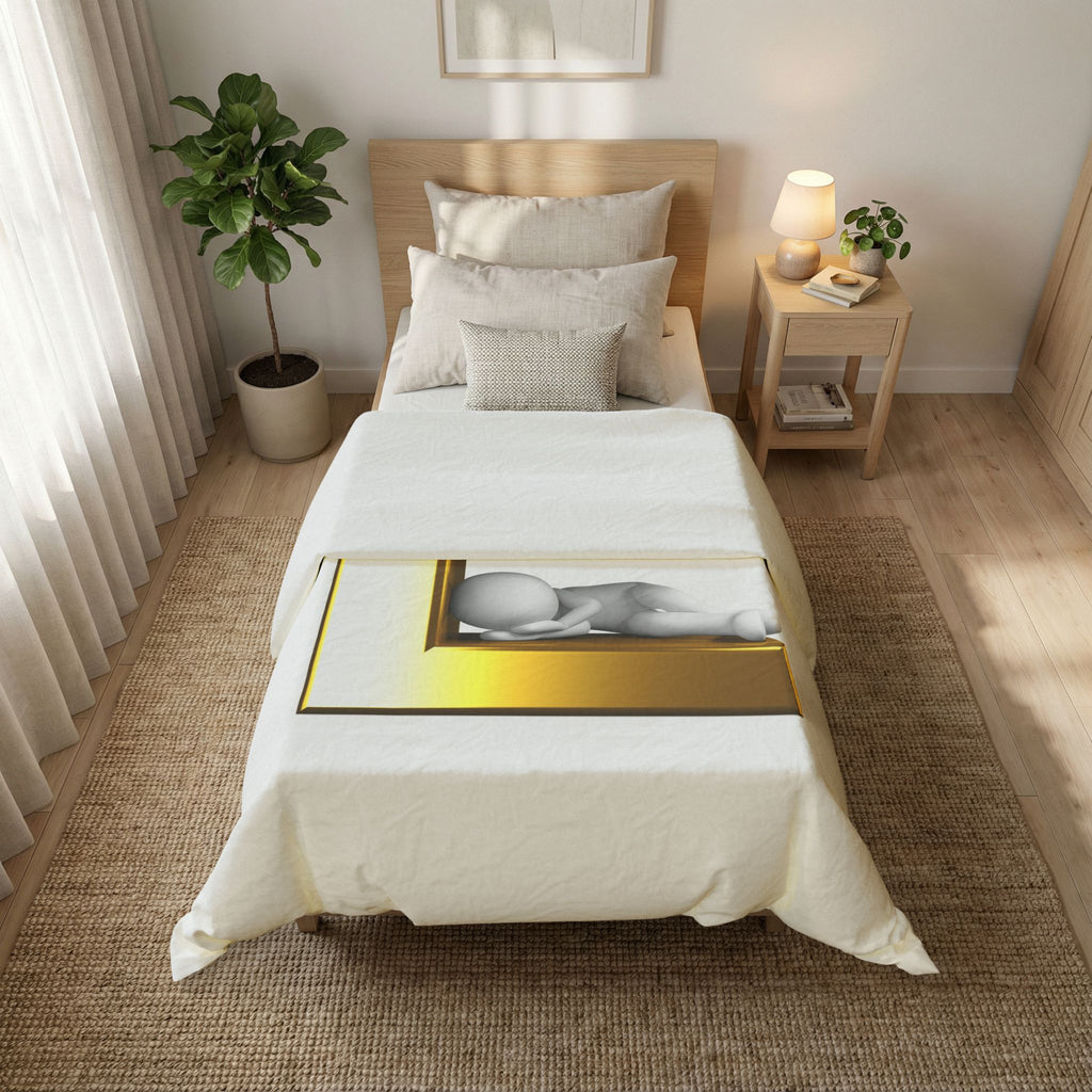 Golden Letter E with Sleeping Figure duvet cover | Initial monogram bedding