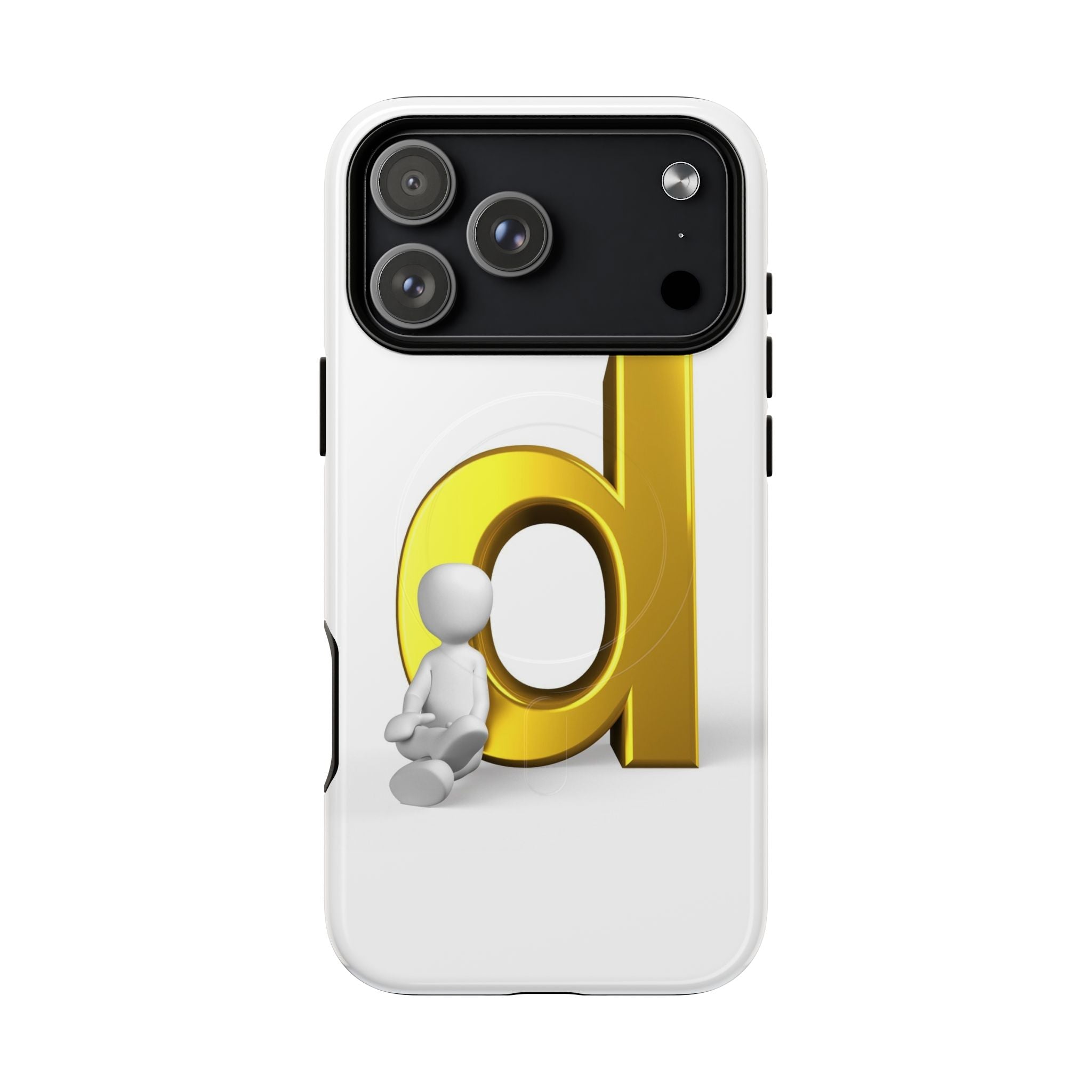 Coque de téléphone Lettre D dorée avec personnage assis | Coque magnétique