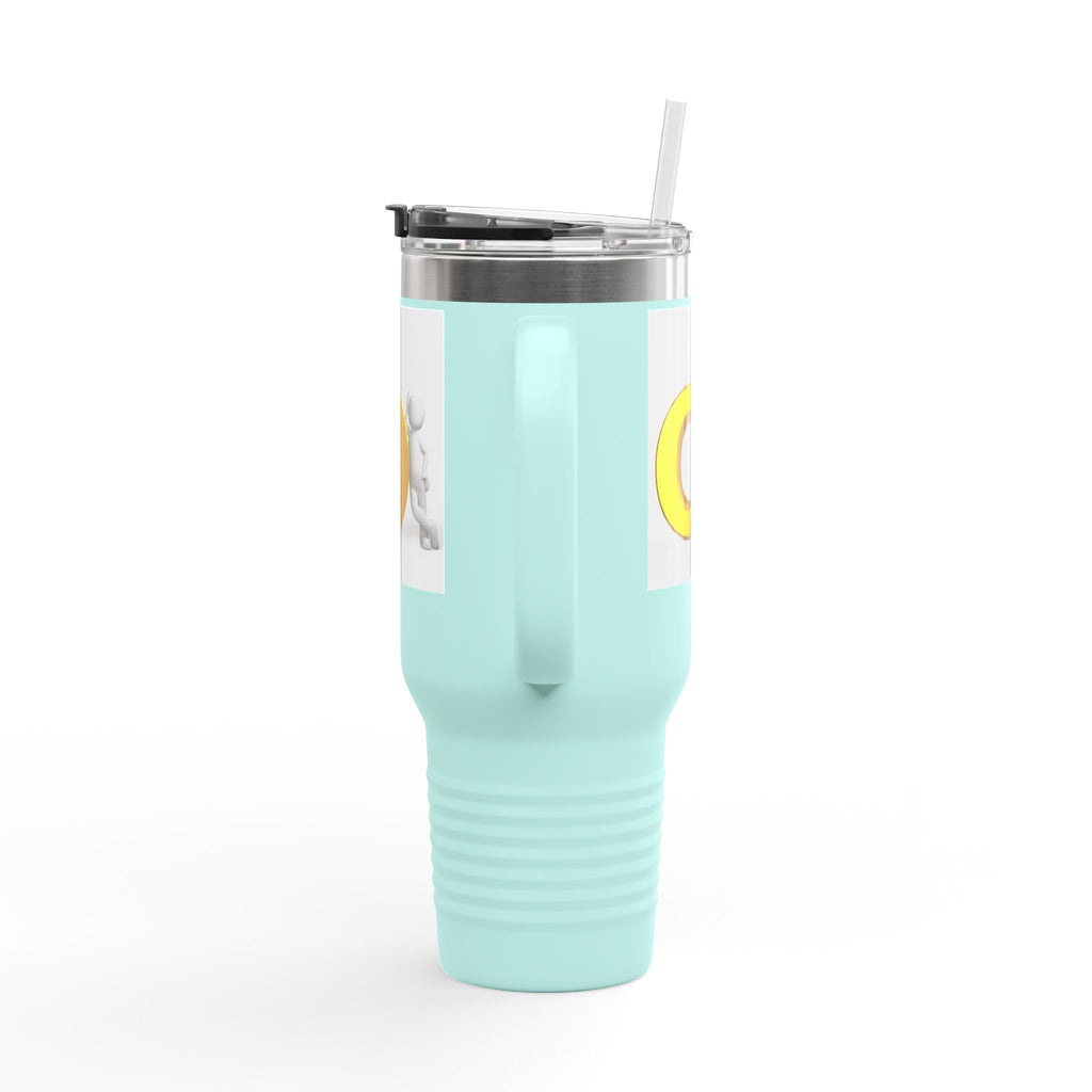 3D Person Pushing Gold O Letter Travel Mug | 40oz Insulated Tumbler