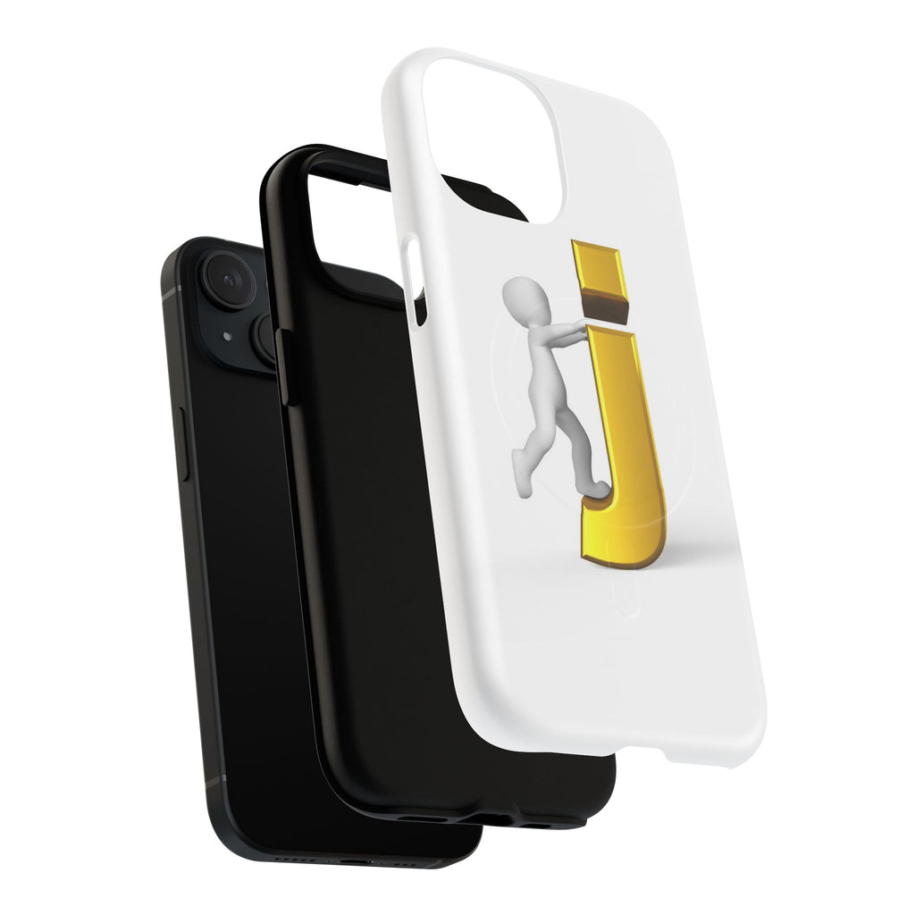 3D Stick Figure Pushing Gold Letter J Phone Case | Tough Magnetic Case