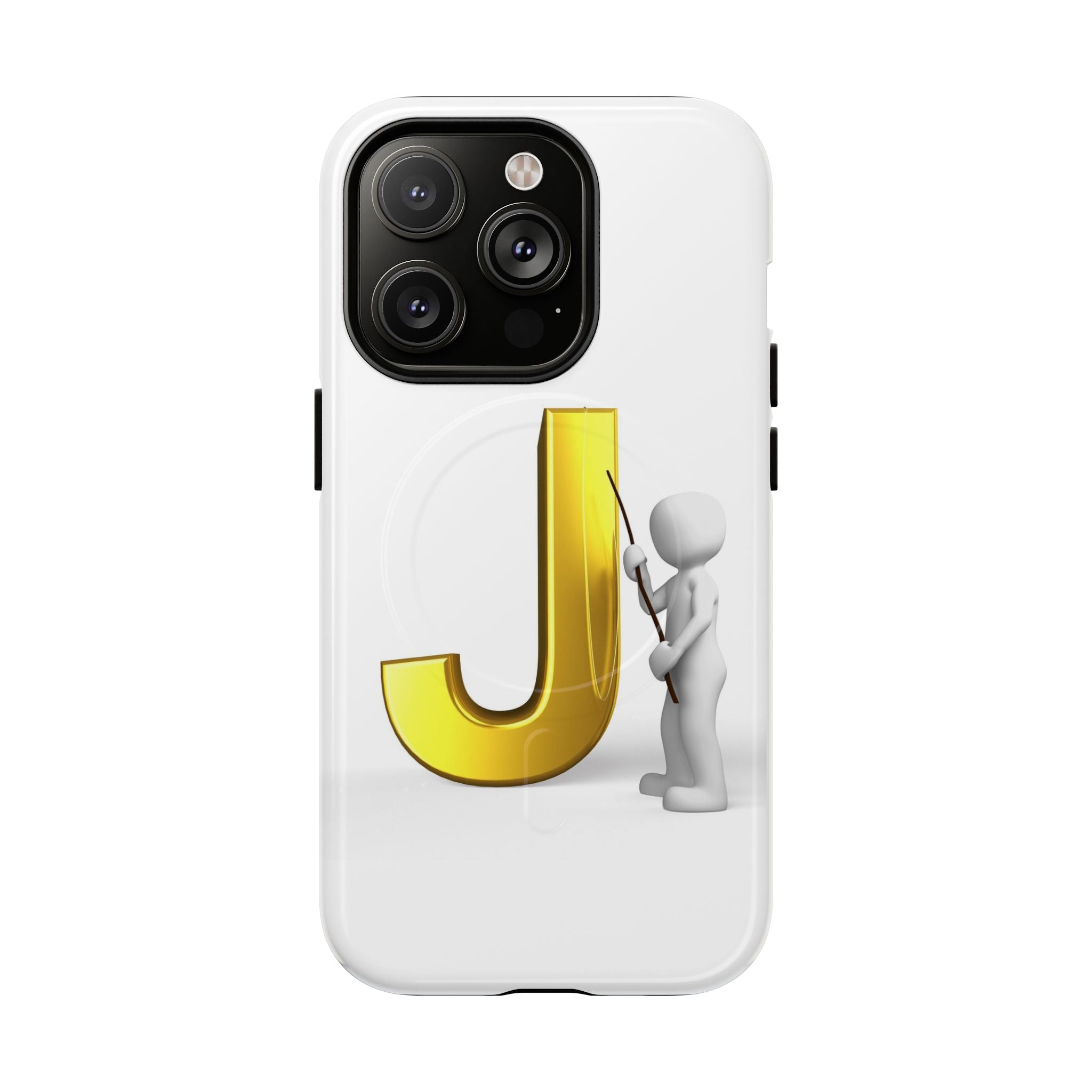 Coque de téléphone aimantée résistante dorée avec lettre J et figure de peintre