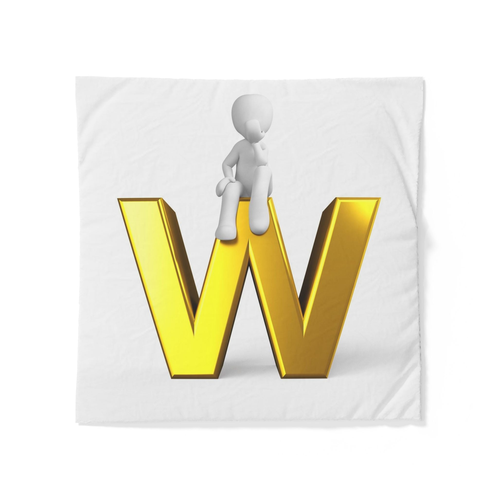 Housse de Couette Monogramme Lettre W en Or 3D | Parure de Lit Initiale W