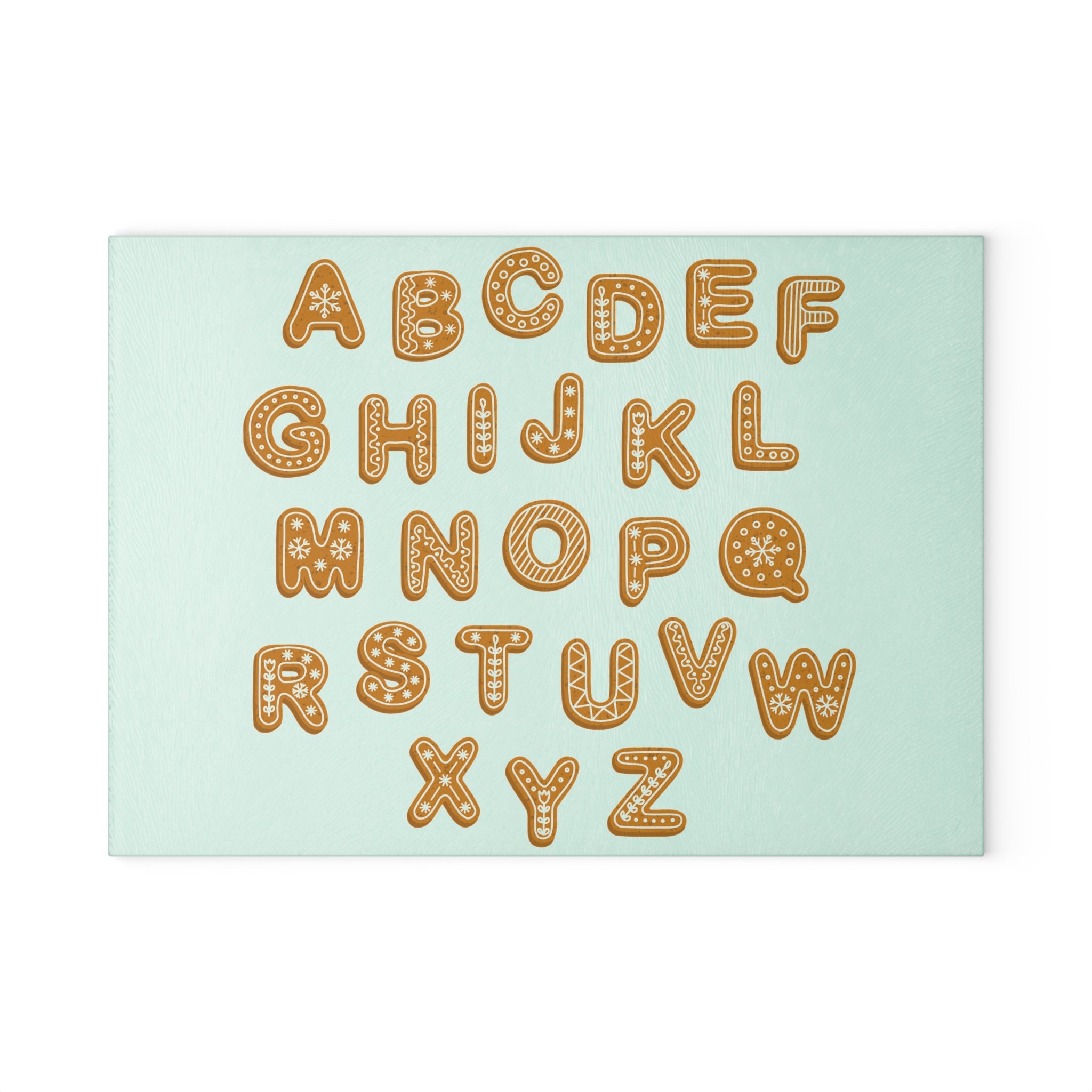 Gingerbread Alphabet Glass Cutting Board | Cookie Letter Kitchen Decor