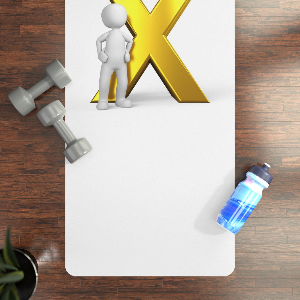 3D Person with Gold X Rubber Yoga Mat | Minimalist Logo Design