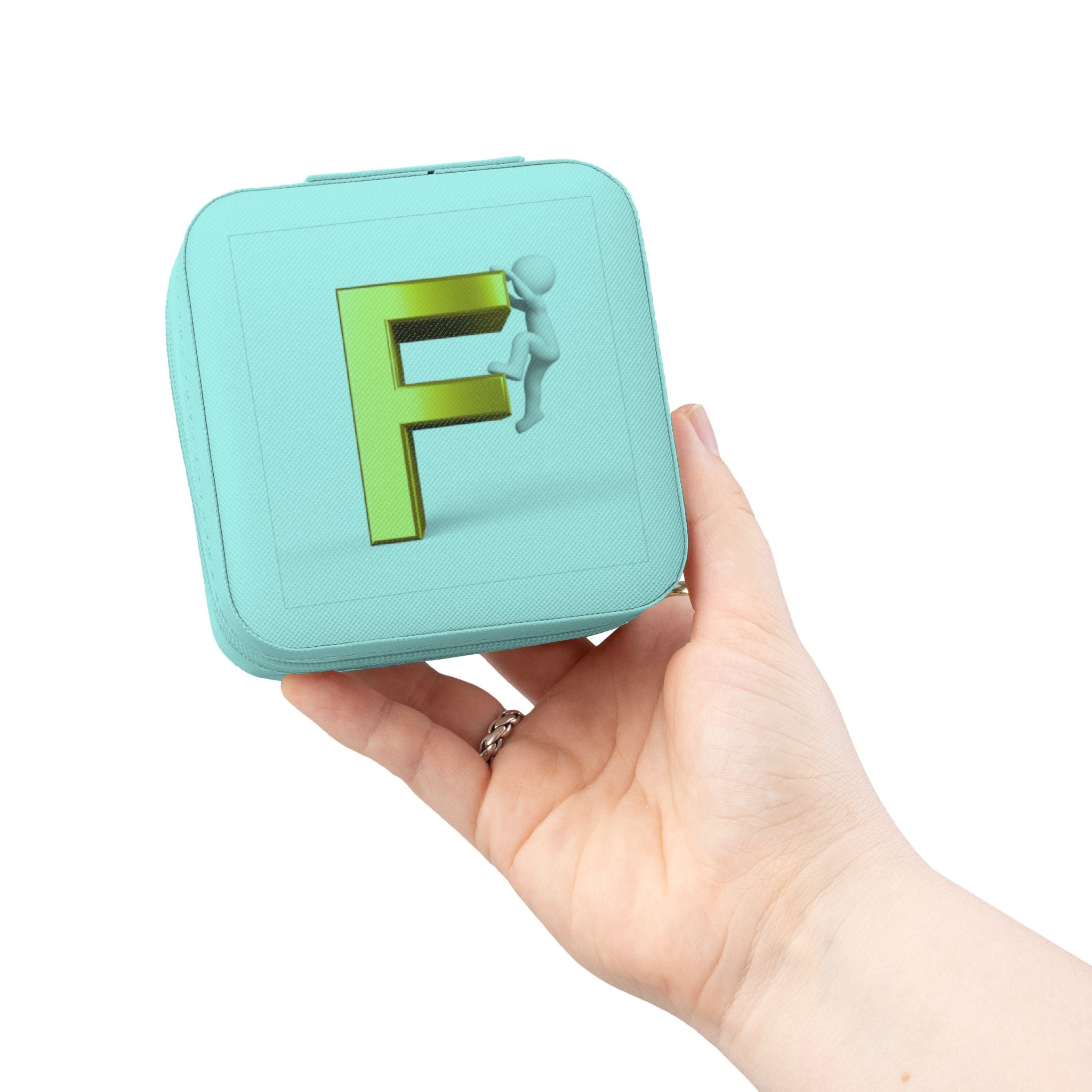 Trousse de voyage à bijoux monogramme lettre F dorée | Organisateur de bijoux compact et portable