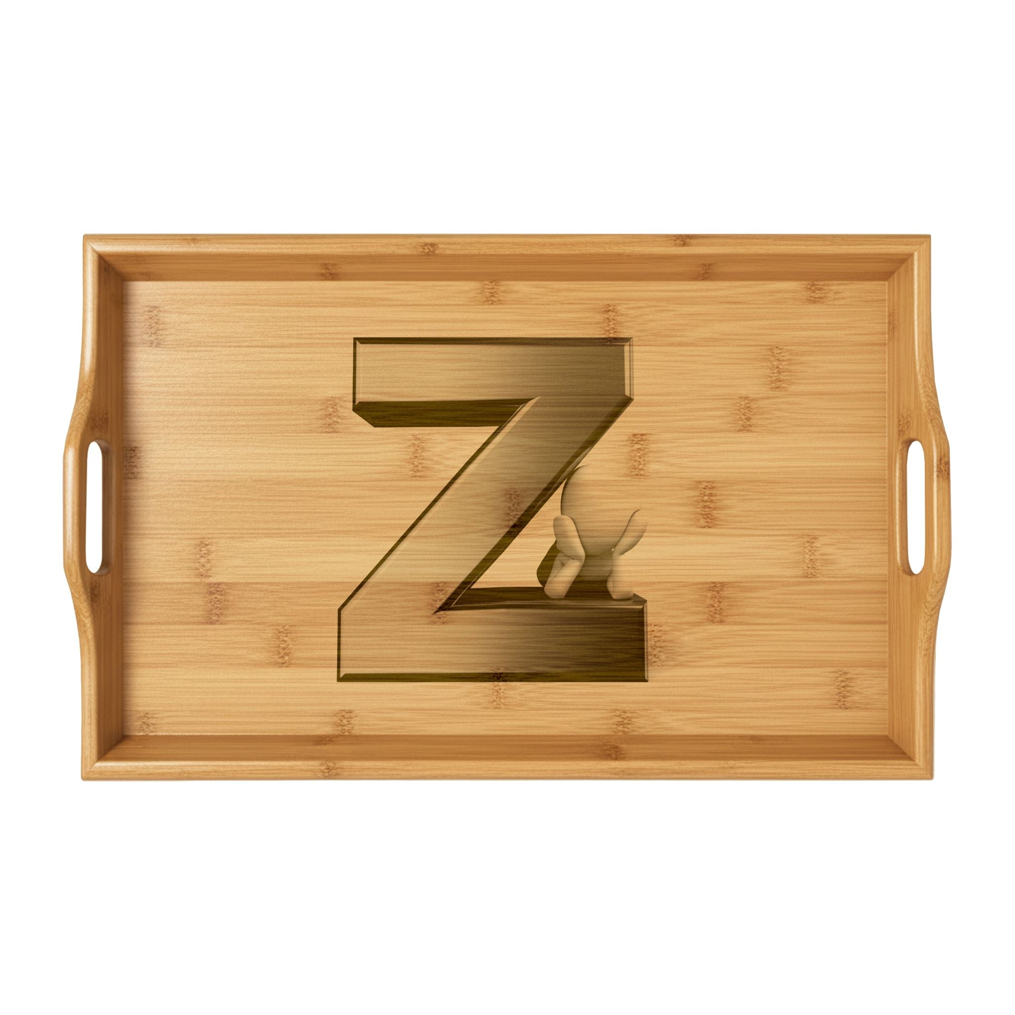 Monogram Z Engraved Bamboo Serving Tray | Personalized Initial Letter Z