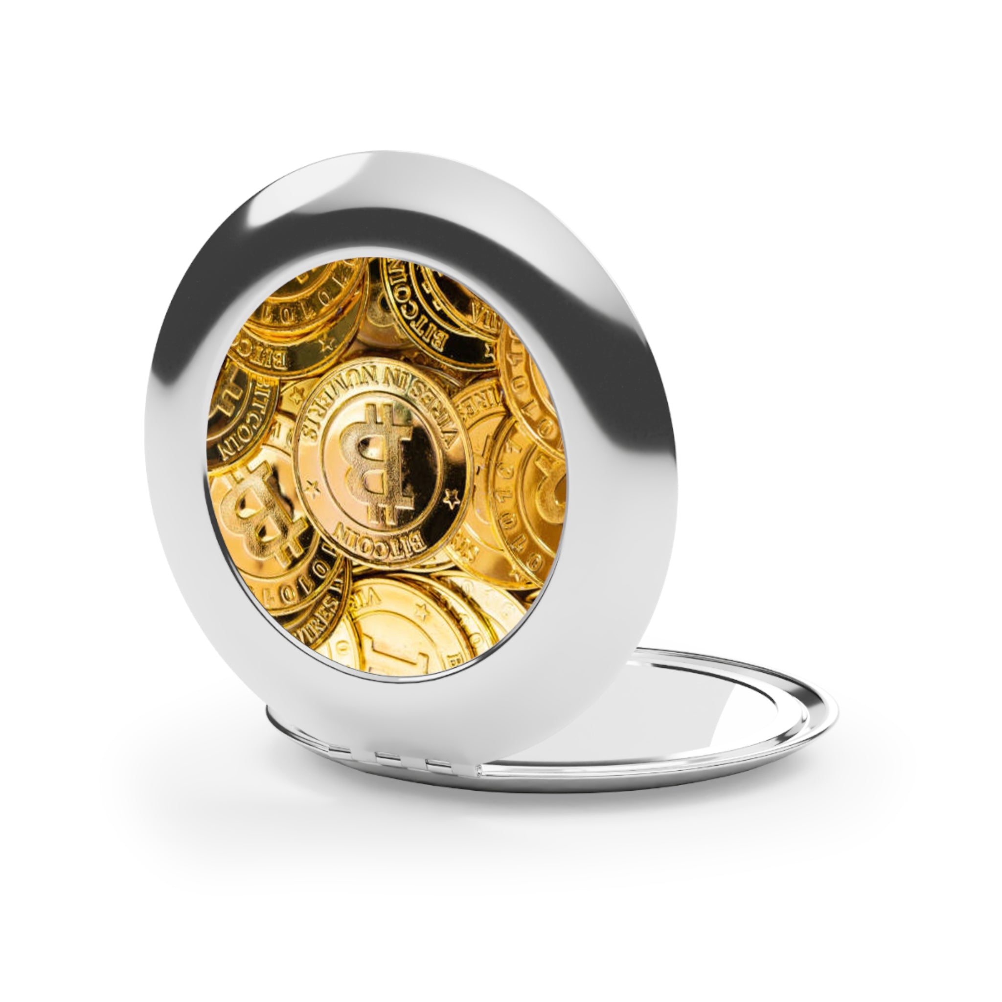 Bitcoin Coin Pattern Compact Travel Mirror | Crypto Makeup Mirror