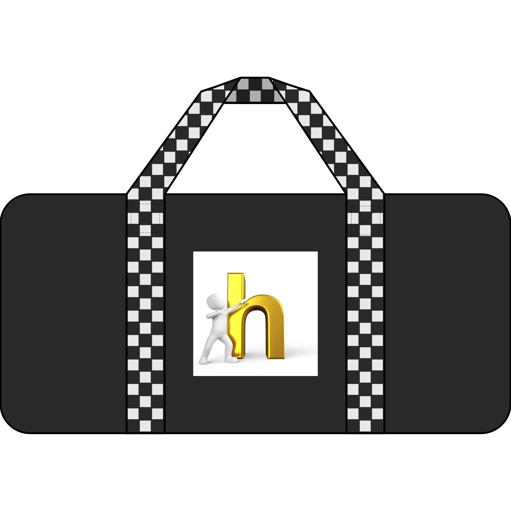 Stick Figure Pushing Gold Letter H Tripper Duffel Bag | Checker or Camo Strap Options
