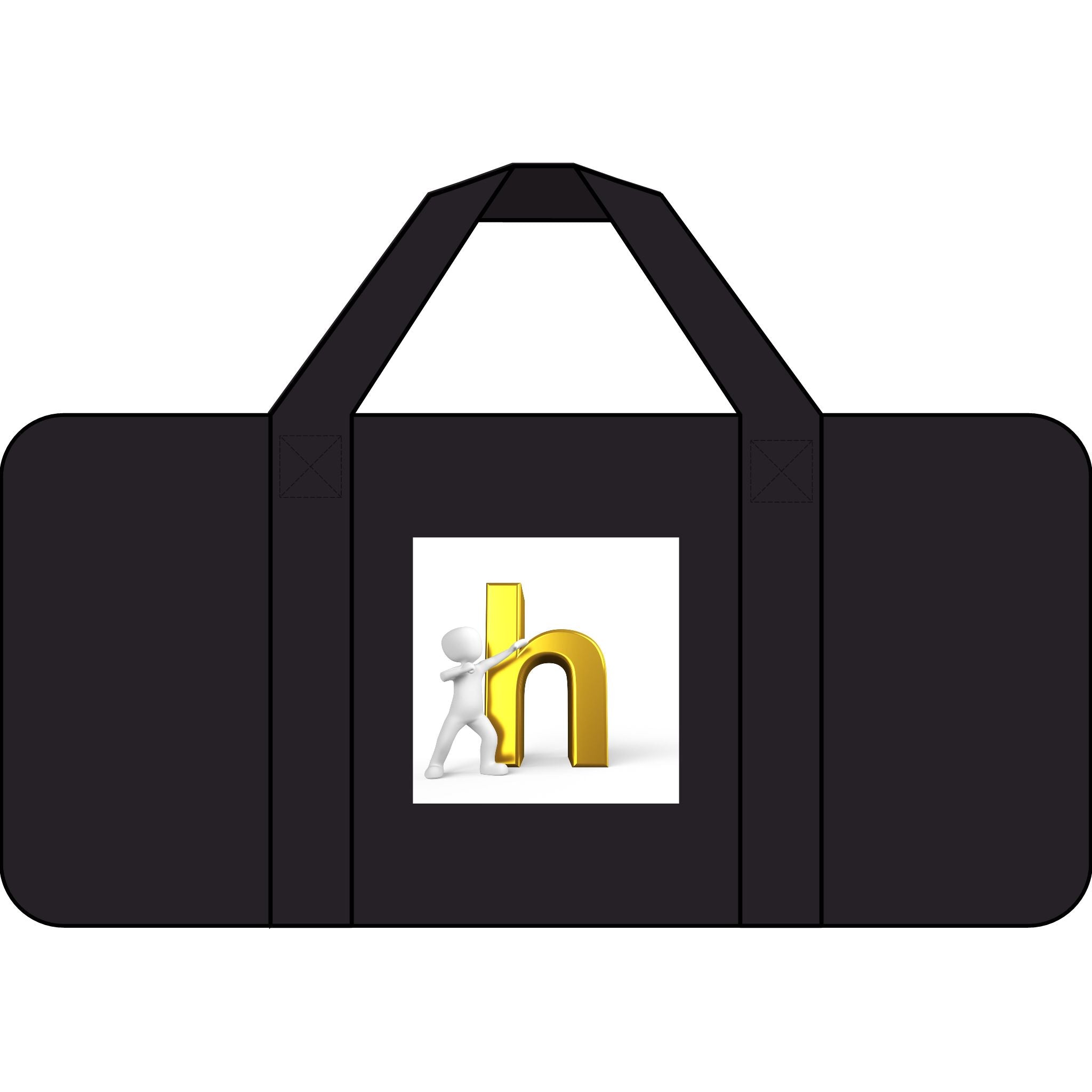 Stick Figure Pushing Gold Letter H Tripper Duffel Bag | Checker or Camo Strap Options