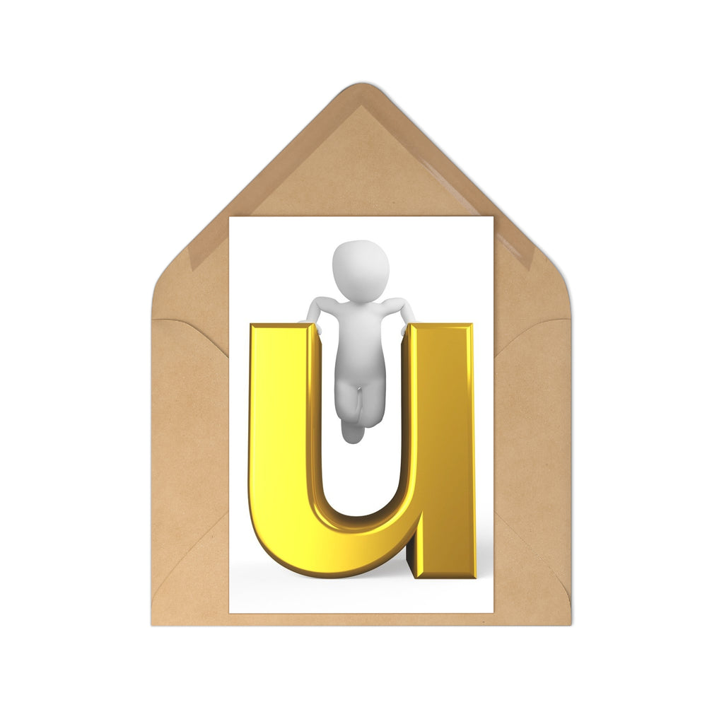 3D Gold Letter U with Figure Postcards