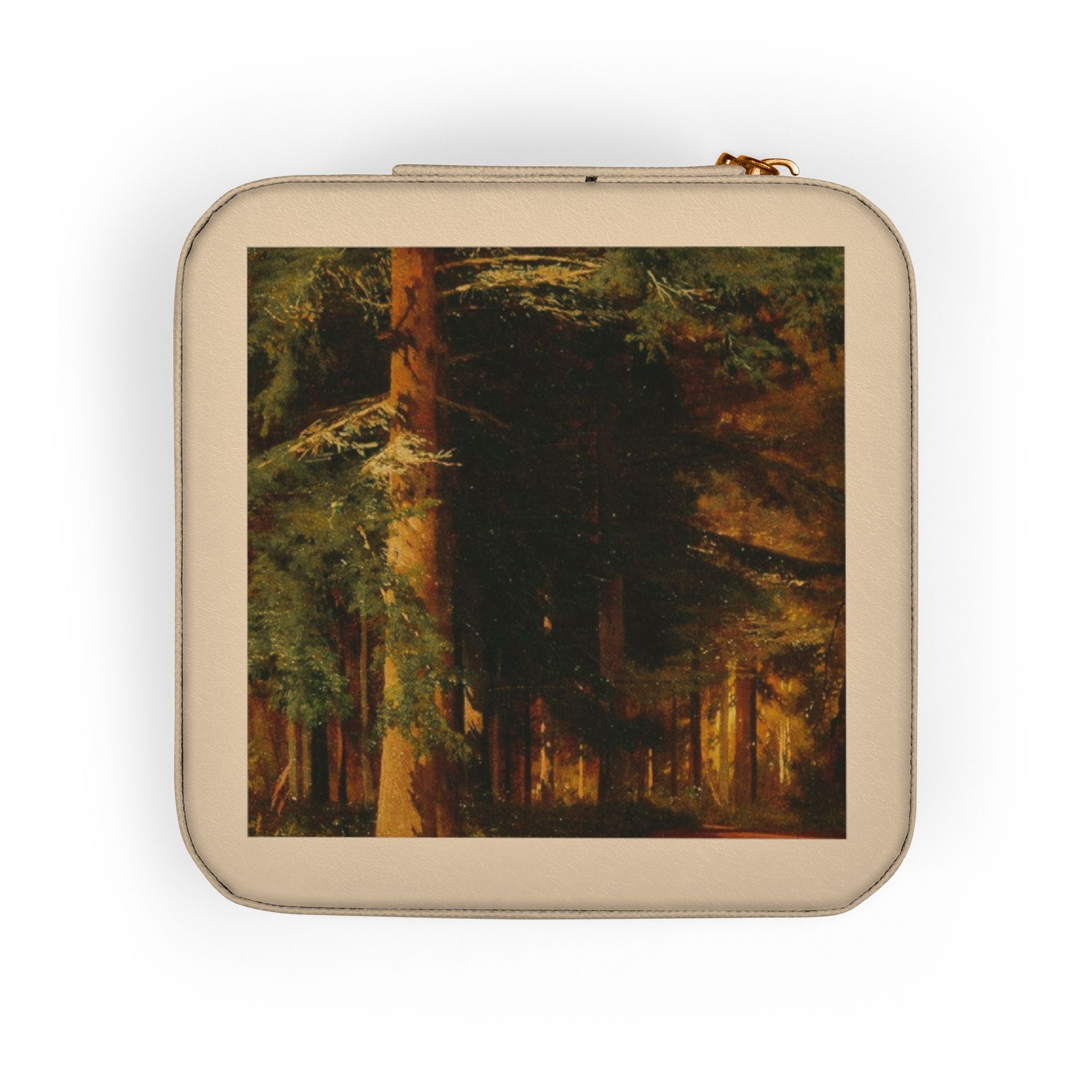 Forest Oil Painting Jewelry Travel Case | Compact Square Jewelry Box