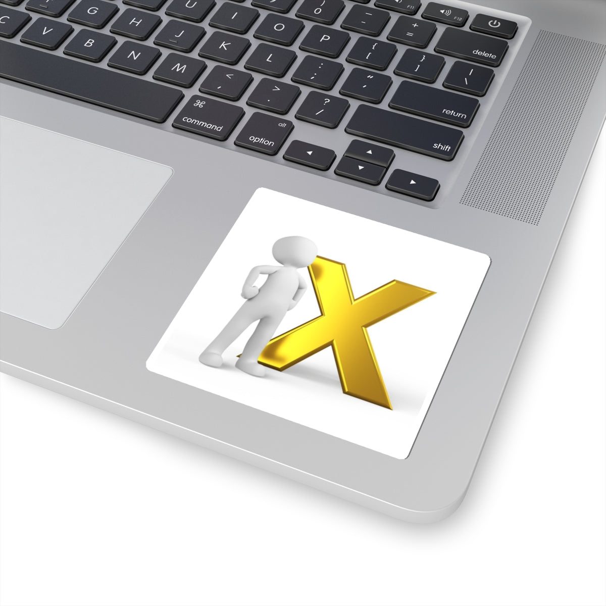 Gold X with 3D Stick Figure Kiss-Cut Stickers | Alphabet Letter Decal
