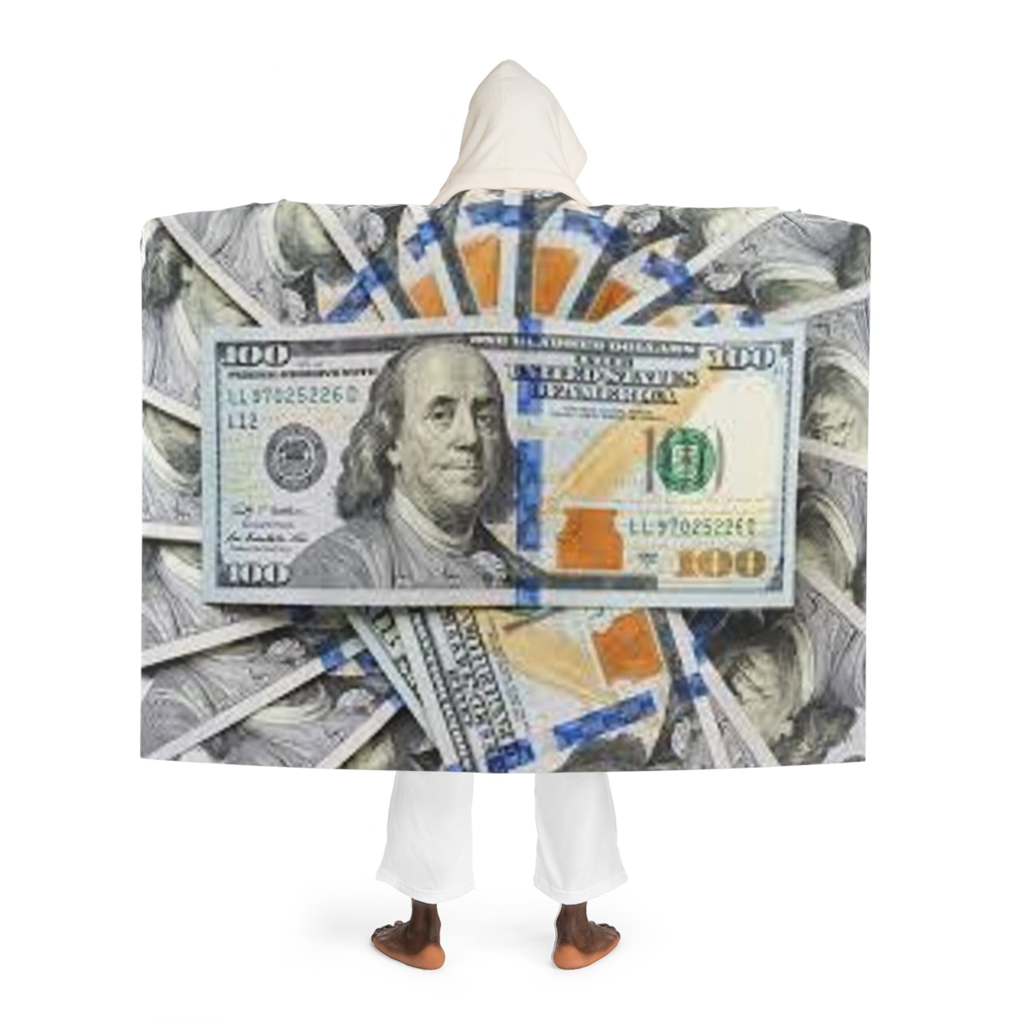 US Dollar Money Print Hooded Blanket | Sherpa Fleece Hooded Blanket