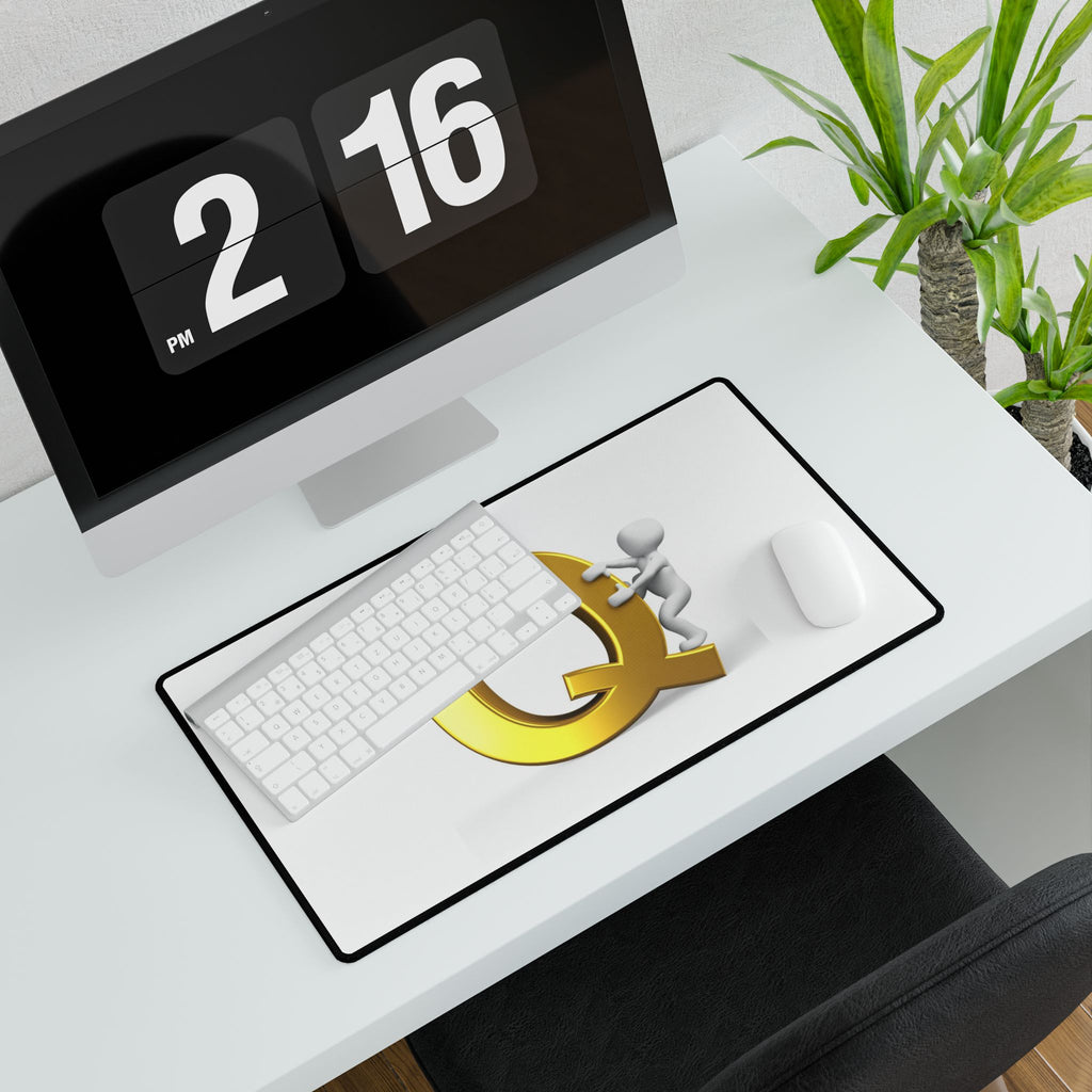 Gold Letter Q with Climbing Figure Desk Mat | Large Mousepad
