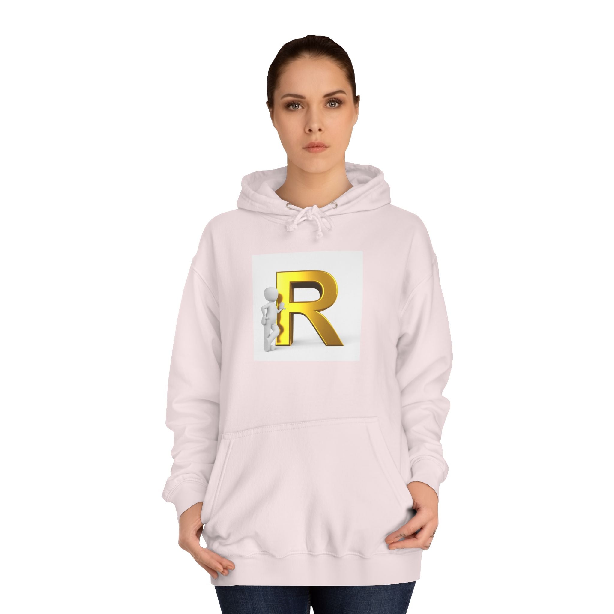 Gold Letter R Hoodie | 3D Character Leaning on R