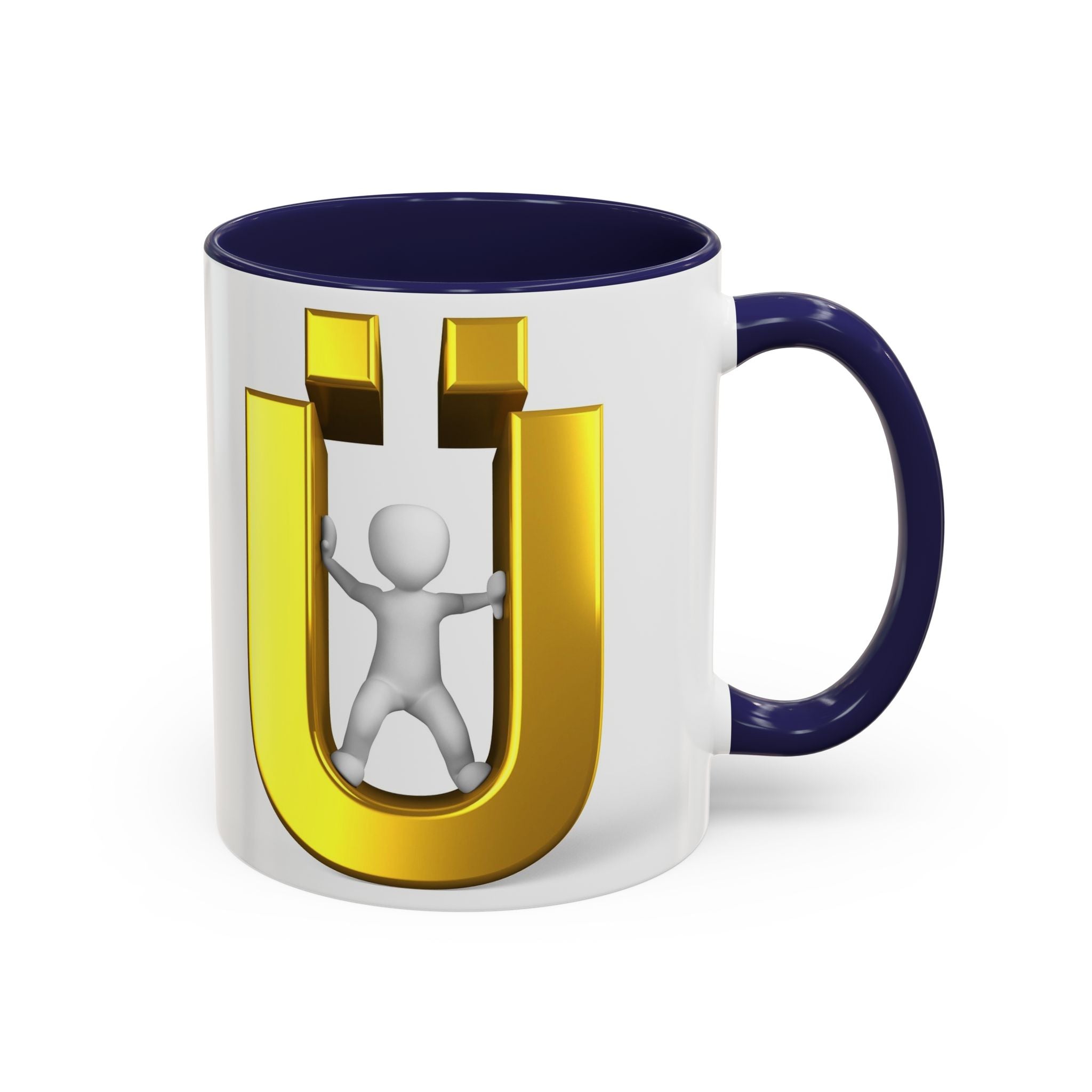 Tasse à café 3D « Lettre Ü dorée avec figurine stylisée » | Mug à anse de couleur