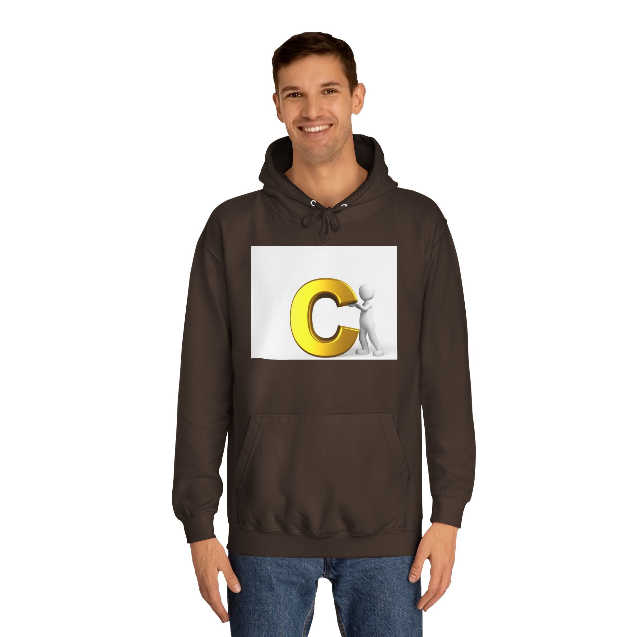 3D Yellow Letter C with Character Hoodie | Initial Monogram Sweatshirt
