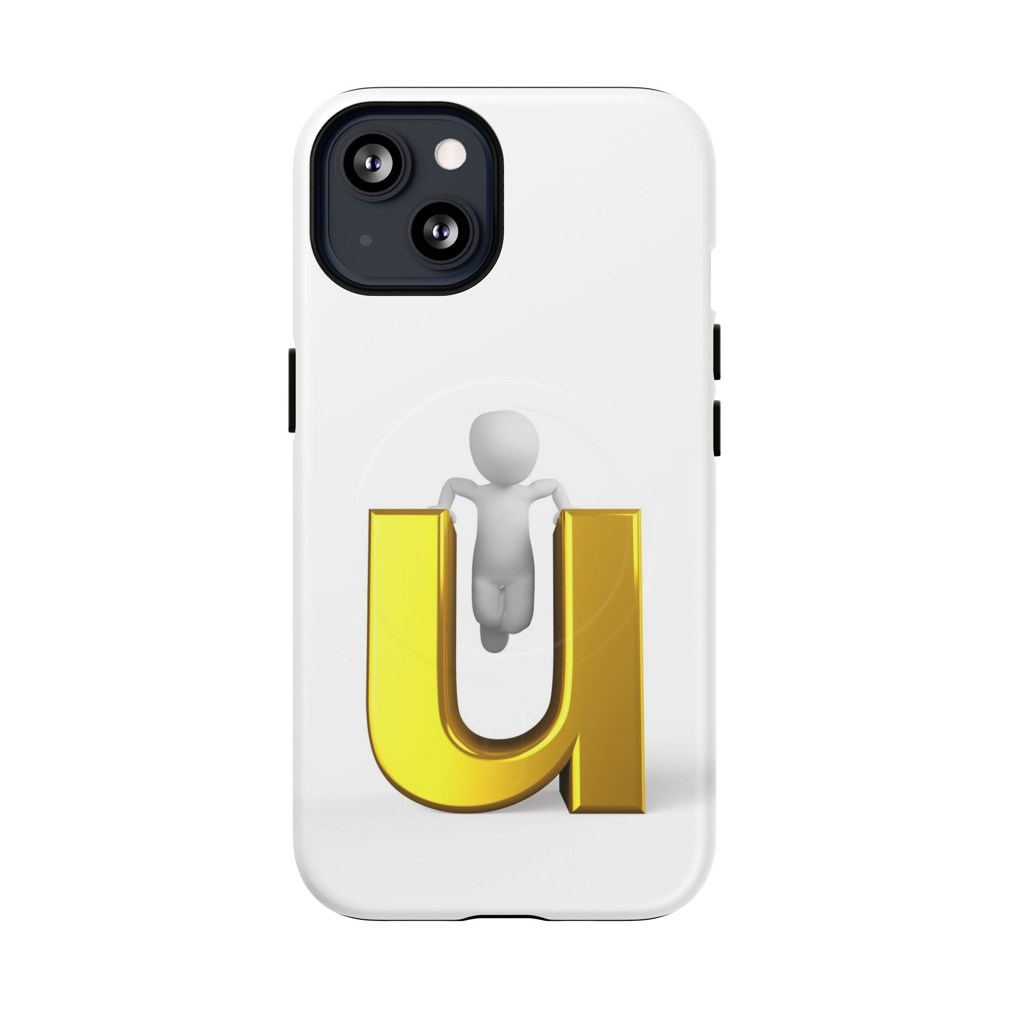 Coque de téléphone 3D Personnage avec Lettre U Dorée | Coque Magnétique Robuste