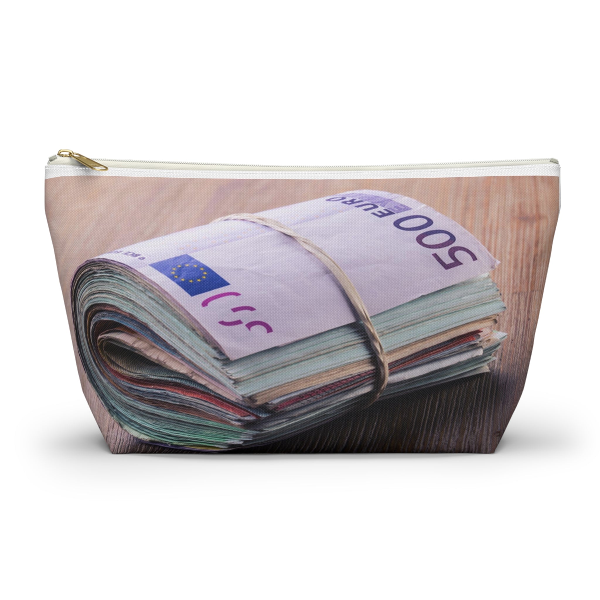 Rolled Euro Banknotes Accessory Pouch | T-Bottom Zipper Pouch