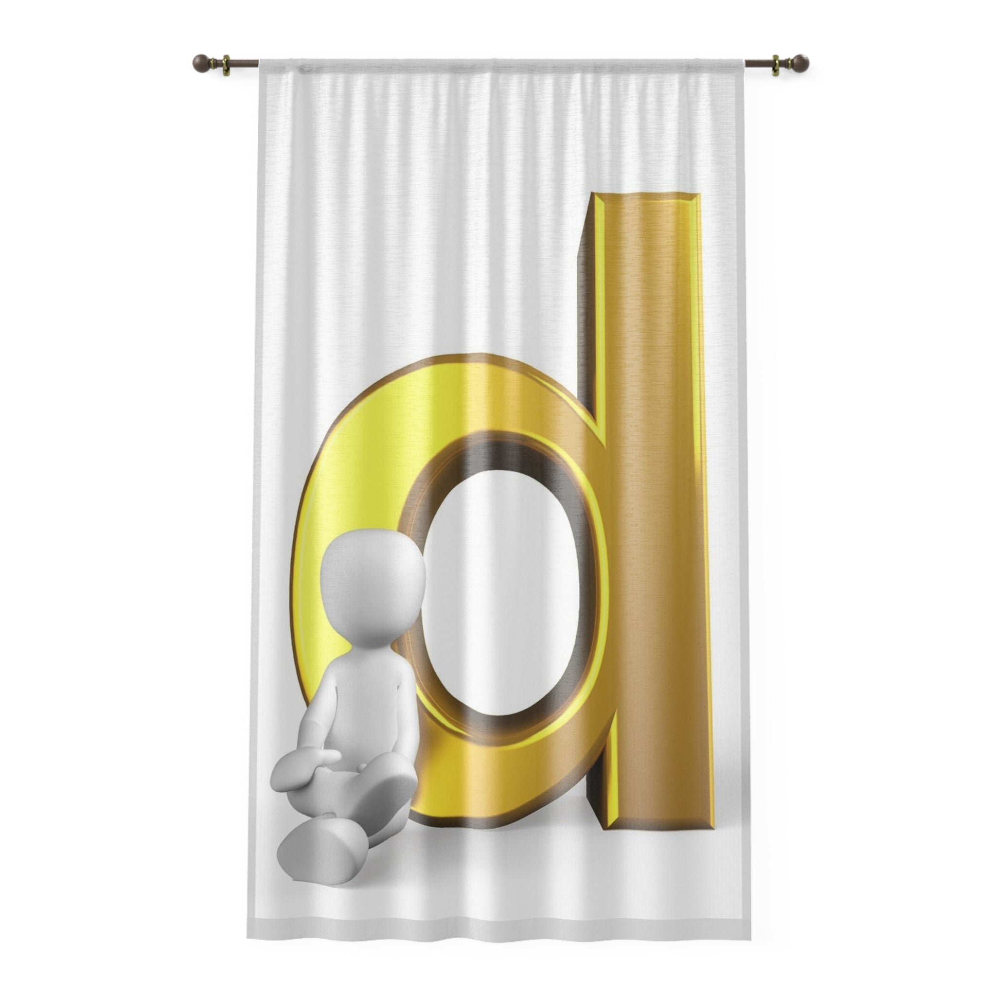 Lowercase Gold Letter d with Sitting Figurine Window Curtain | Letter D Sheer Panel
