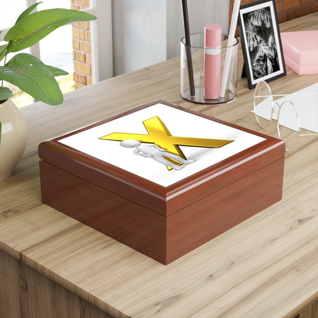 3D Gold X Initial Jewelry Box | Personalized Keepsake Box