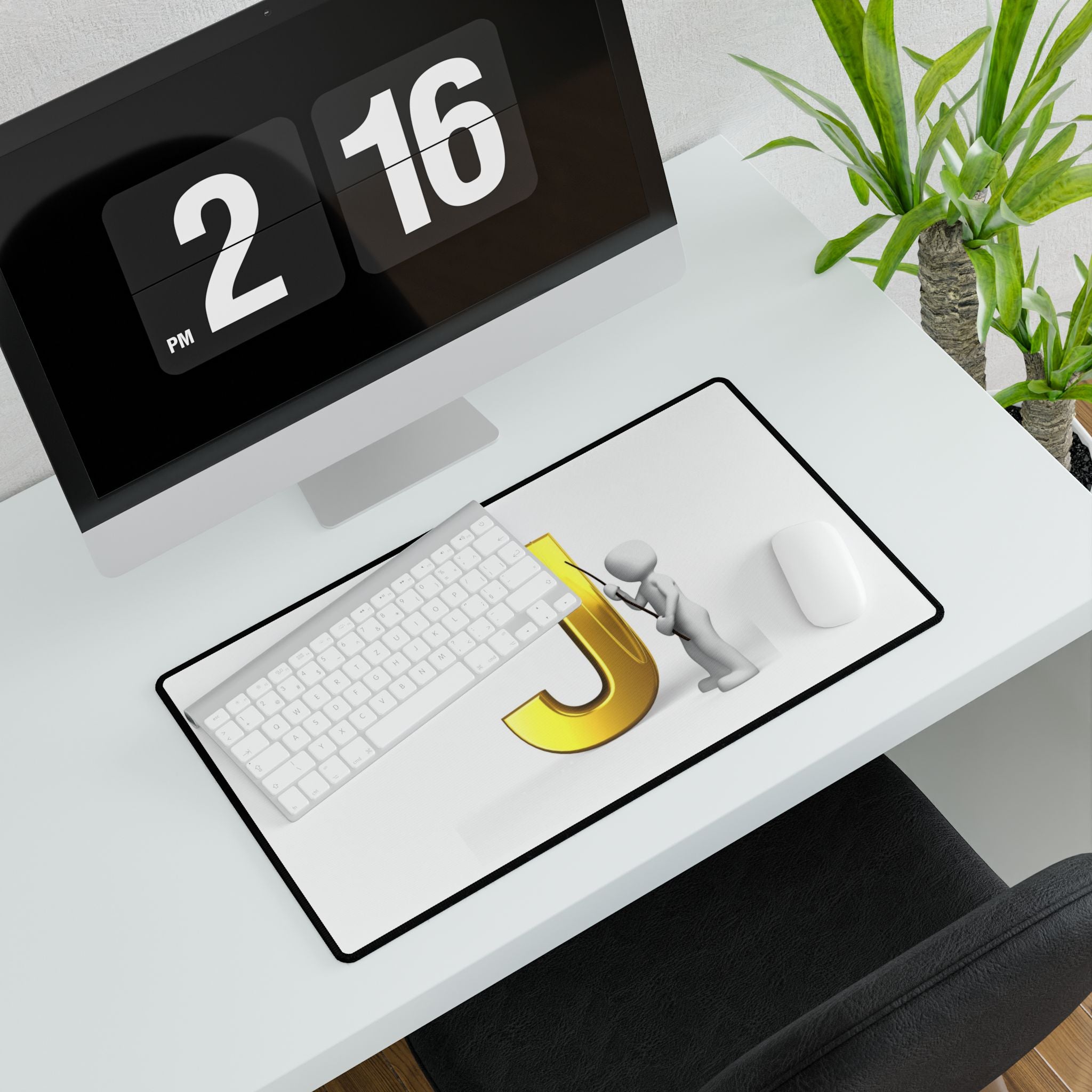 Gold Letter J Illustration Desk Mat | Alphabet Initial Mousepad