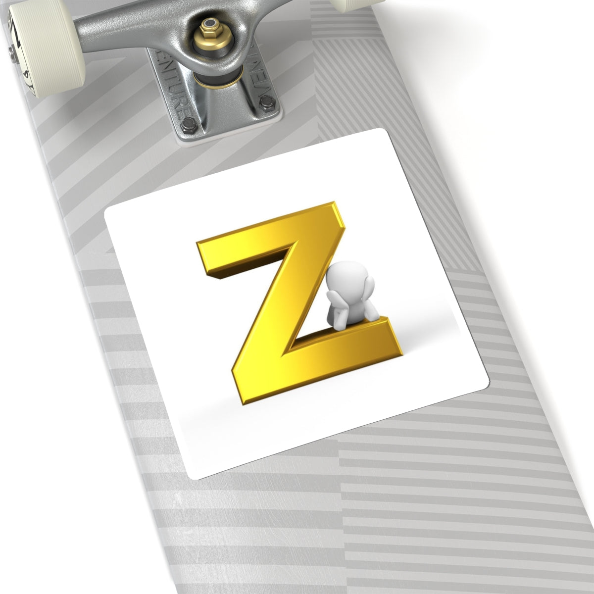 Gold 3D Letter Z with Sitting Figure Sticker | Kiss-Cut Sticker