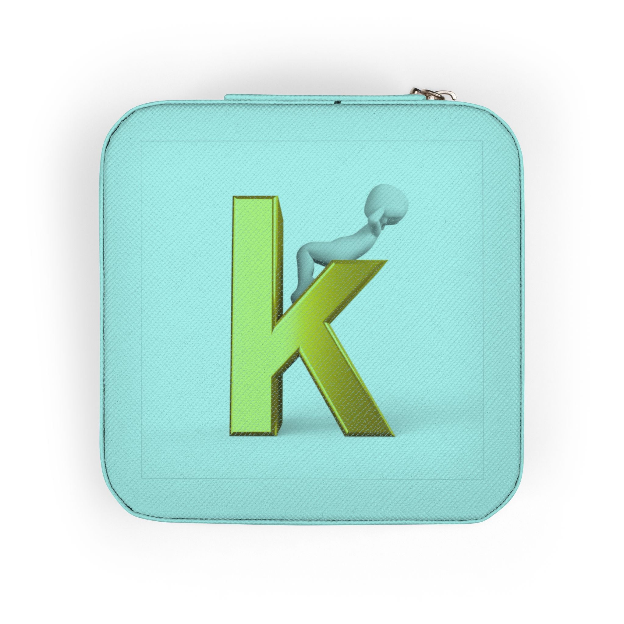 Gold Letter K Monogram Jewelry Travel Case | Compact Pink Keepsake Box