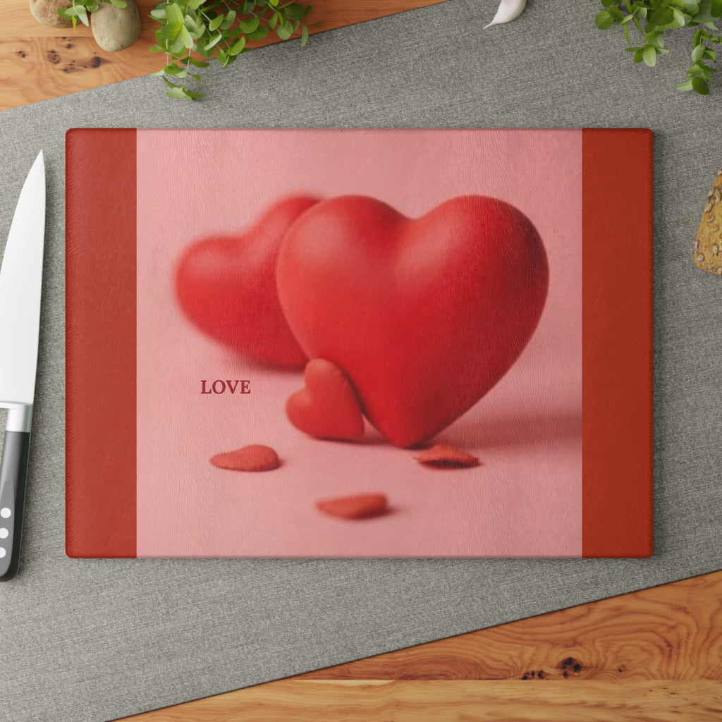 Red Heart Love design Glass Cutting Board | Valentine's kitchen decor
