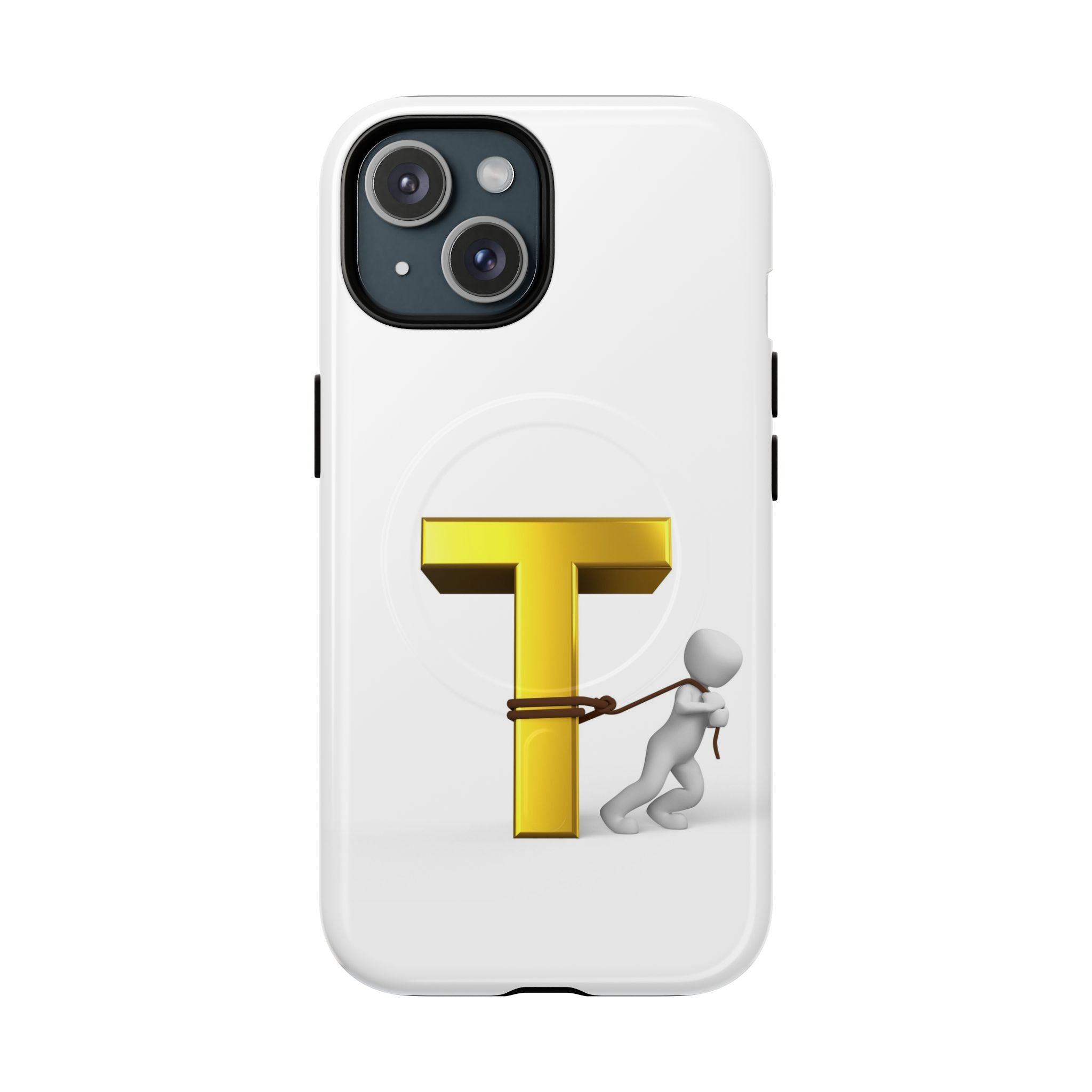 Coque de téléphone Lettre T en or avec personnage tirant | Coque magnétique résistante