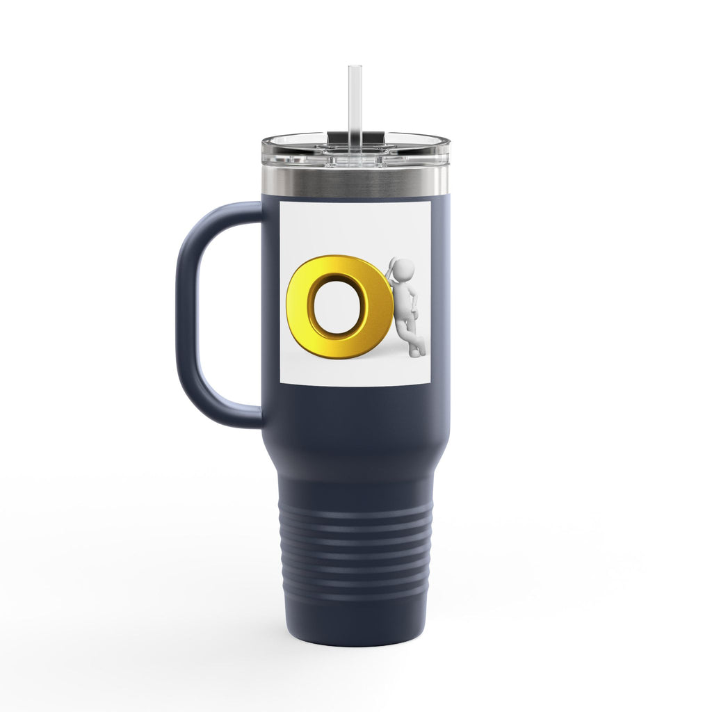 3D Person Pushing Gold O Letter Travel Mug | 40oz Insulated Tumbler