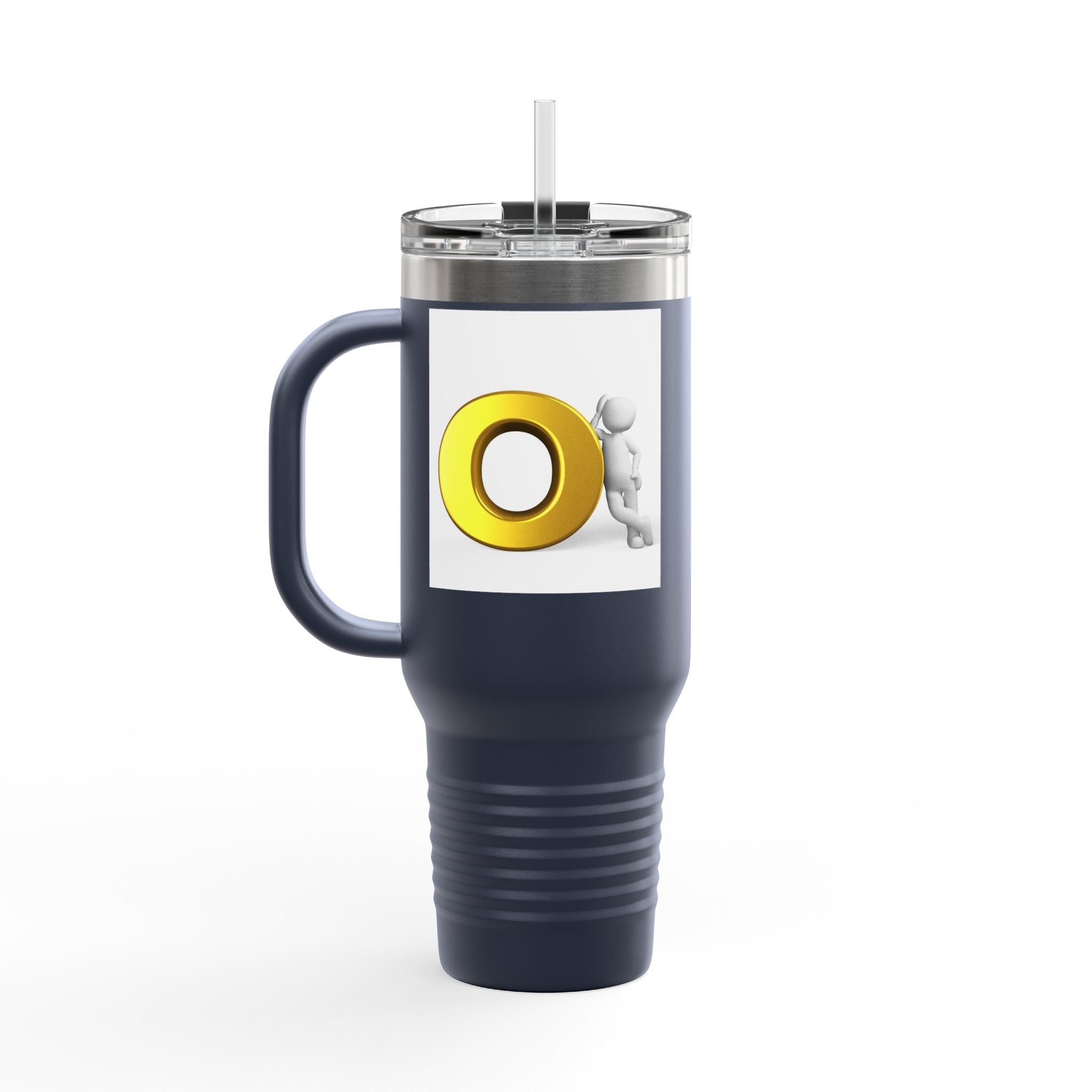 3D Person Pushing Gold O Letter Travel Mug | 40oz Insulated Tumbler