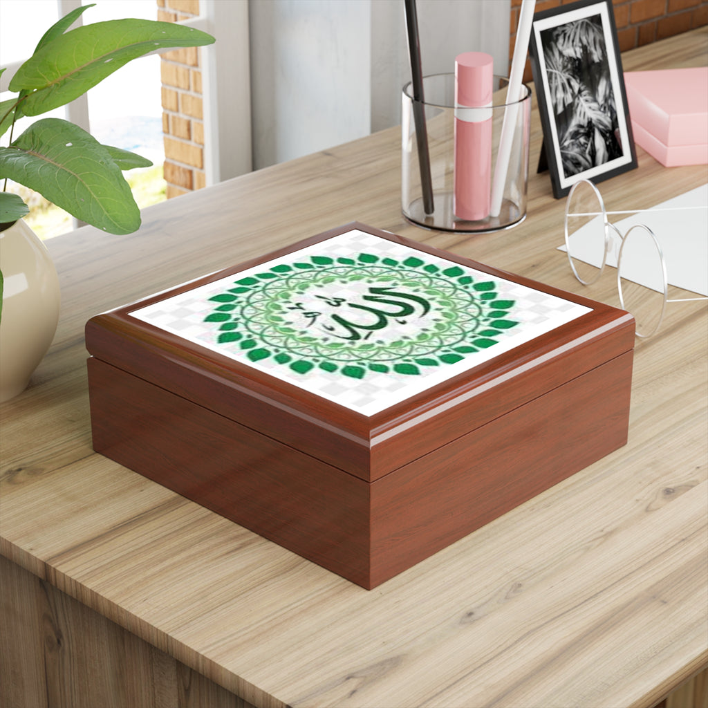 Allah Calligraphy Jewelry Box | Islamic Leaf Mandala Trinket Box