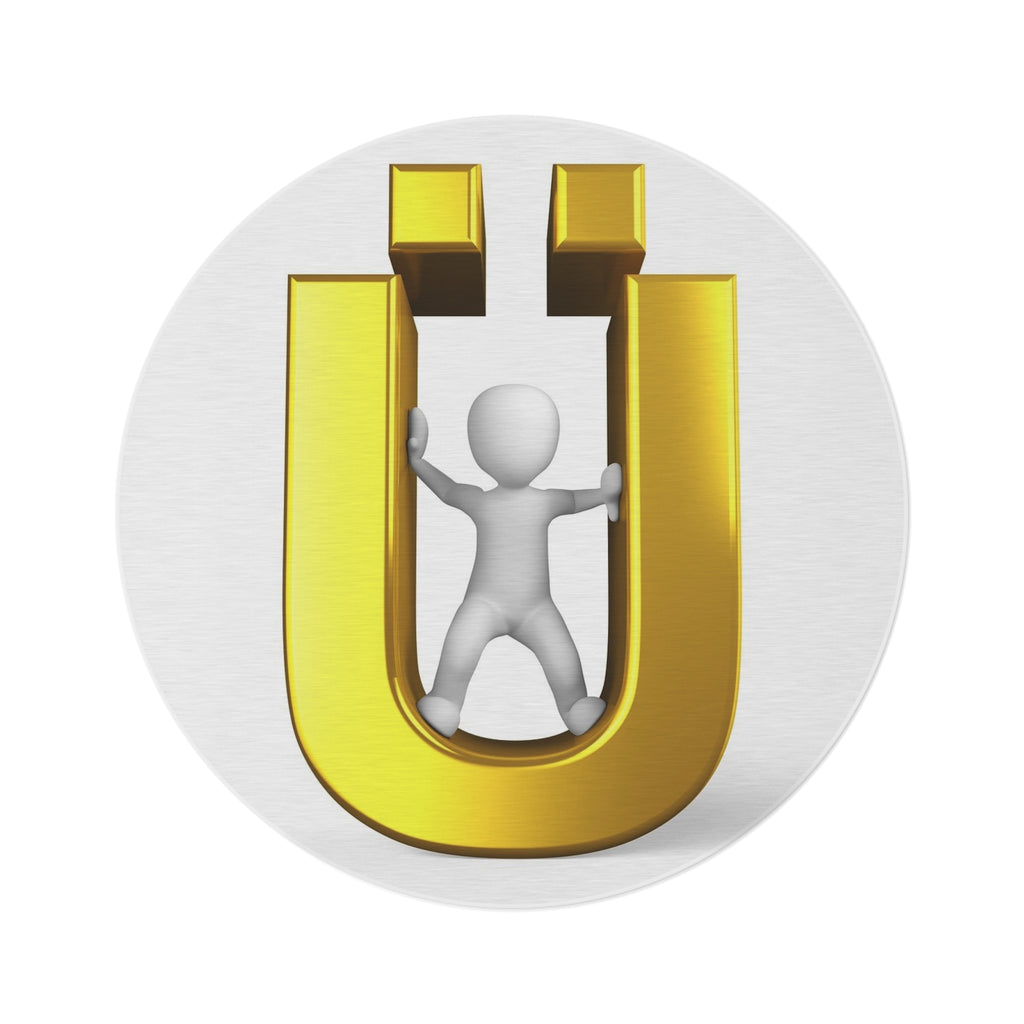 Gold Letter Ü with Figure Round Rug | Monogram Initial Floor Mat