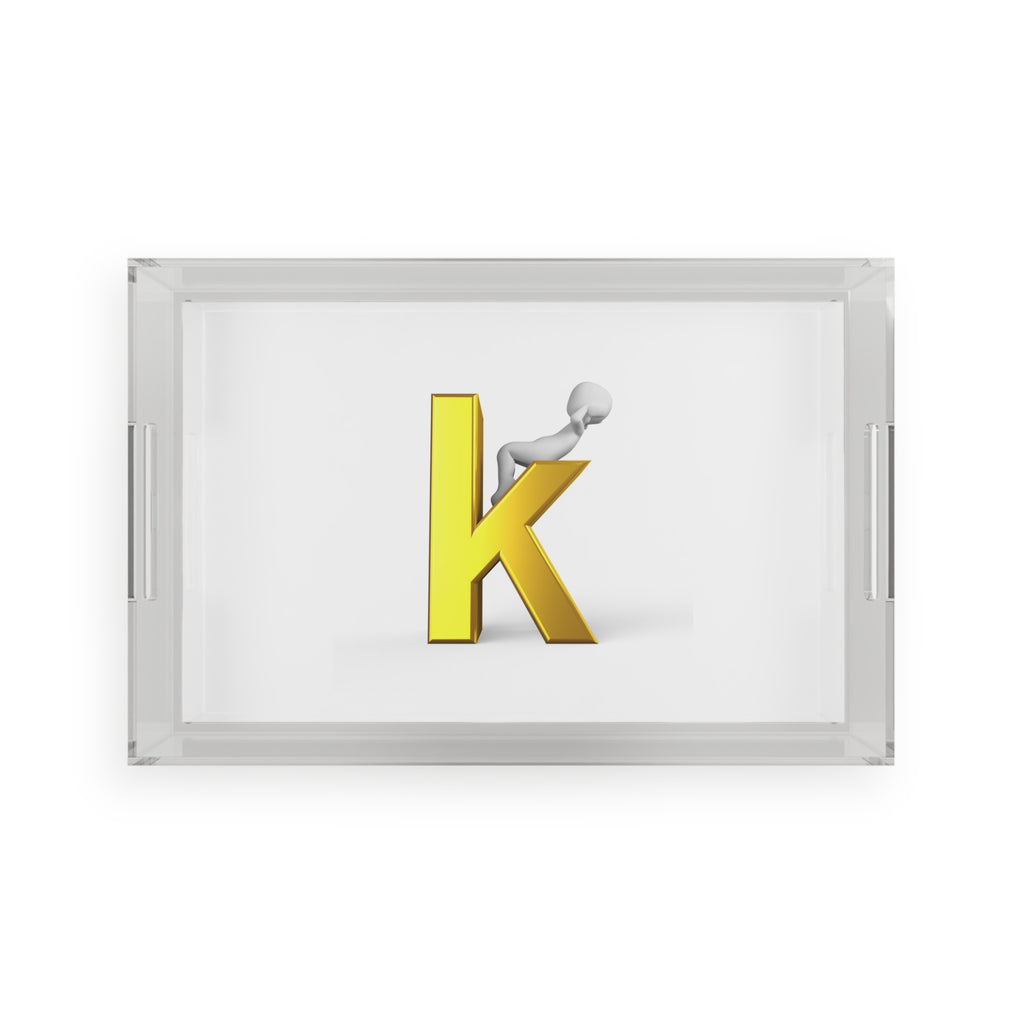 Yellow 3D Letter K with Figure Acrylic Serving Tray | Monogram Home Decor