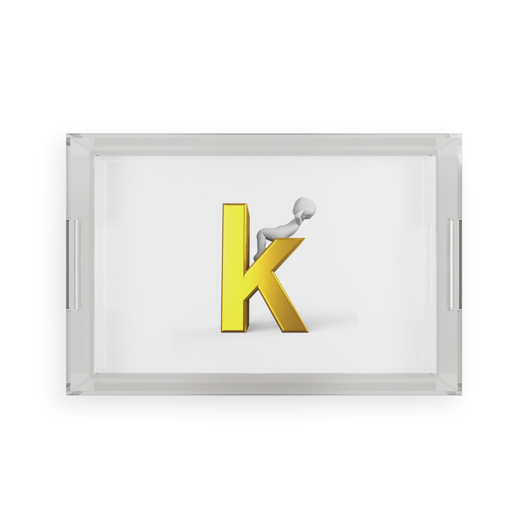 Yellow 3D Letter K with Figure Acrylic Serving Tray | Monogram Home Decor