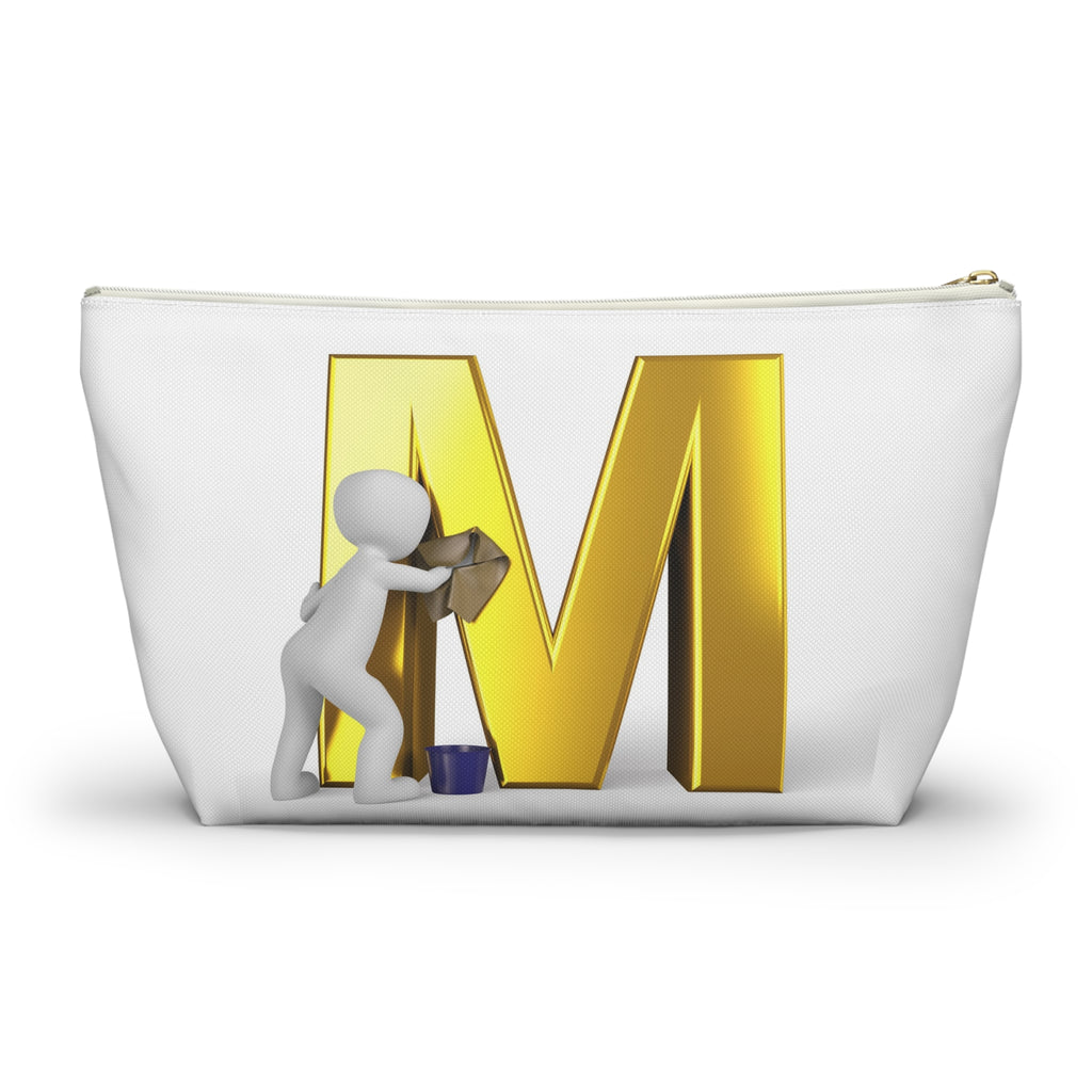 Gold Letter M with Painter Figure Accessory Pouch | Monogram Makeup Bag