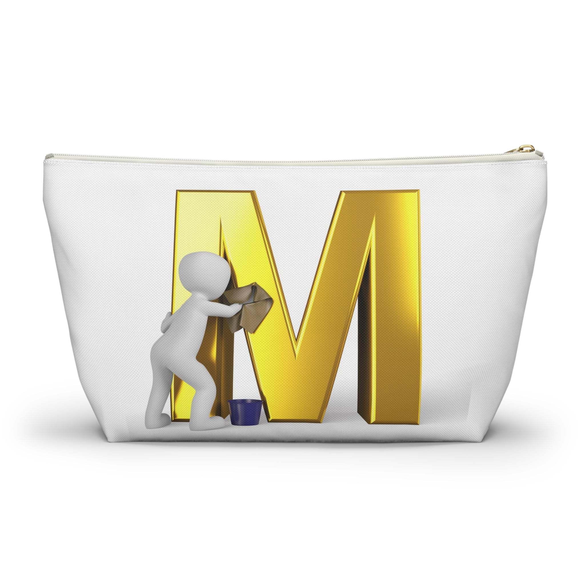 Gold Letter M with Painter Figure Accessory Pouch | Monogram Makeup Bag