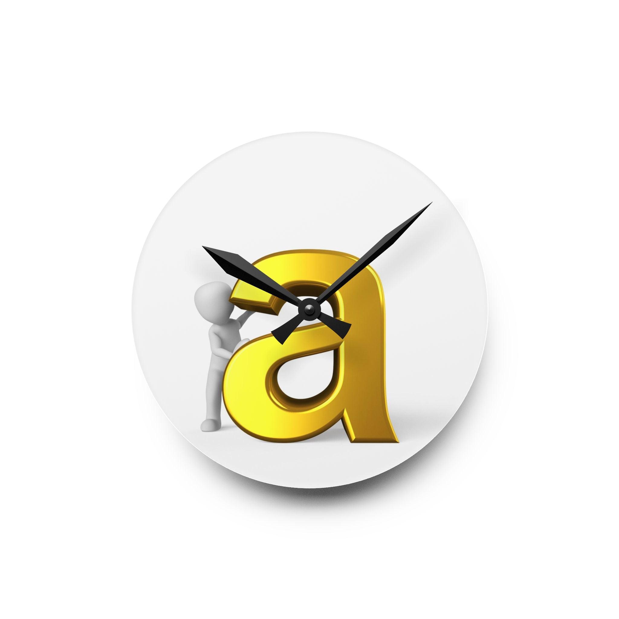 3D Gold Letter A with Character Acrylic Wall Clock | Modern Alphabet Decor