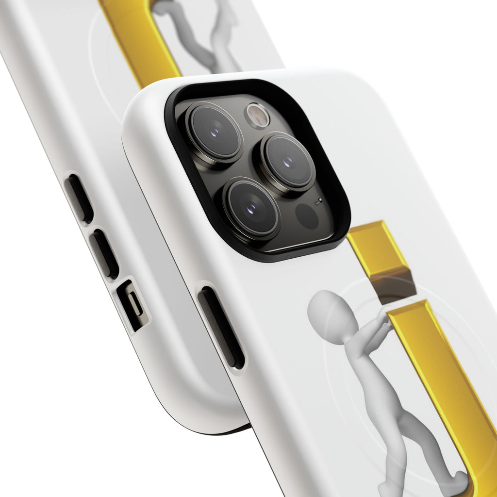 3D Stick Figure Pushing Gold Letter J Phone Case | Tough Magnetic Case