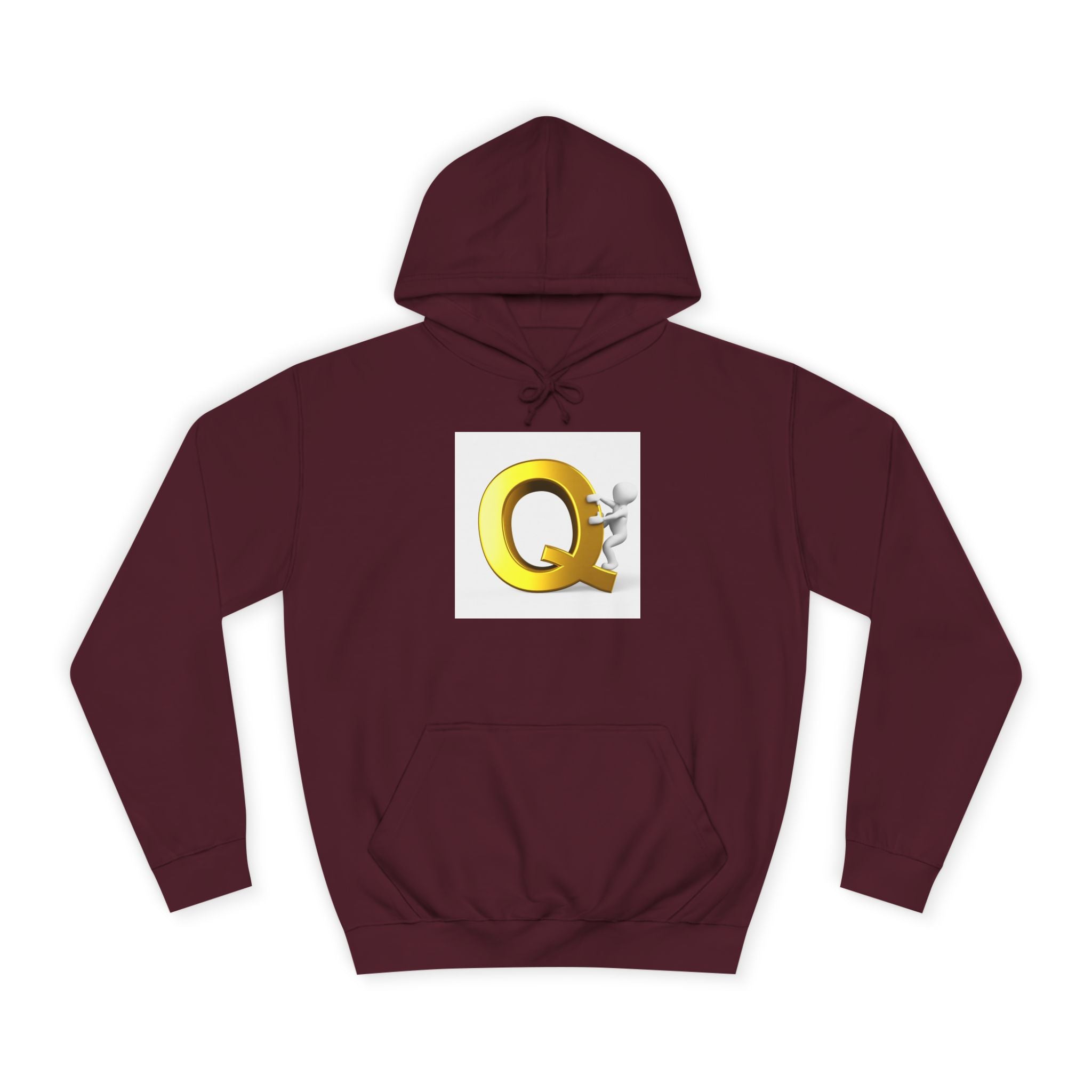 Golden Q Letter Hoodie | 3D Character Climbing Initial Sweatshirt