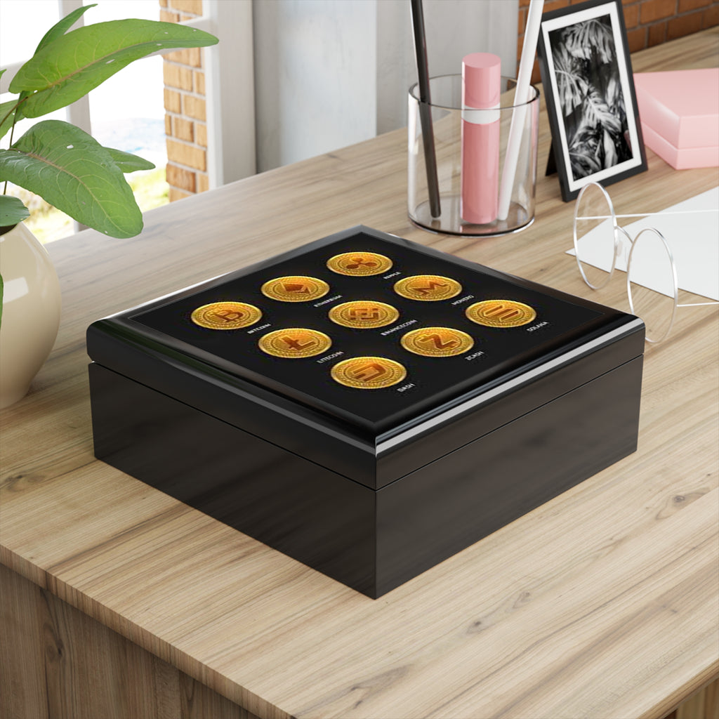 Cryptocurrency Coin Icons Jewelry Box | Bitcoin Ethereum Ripple Litecoin Display